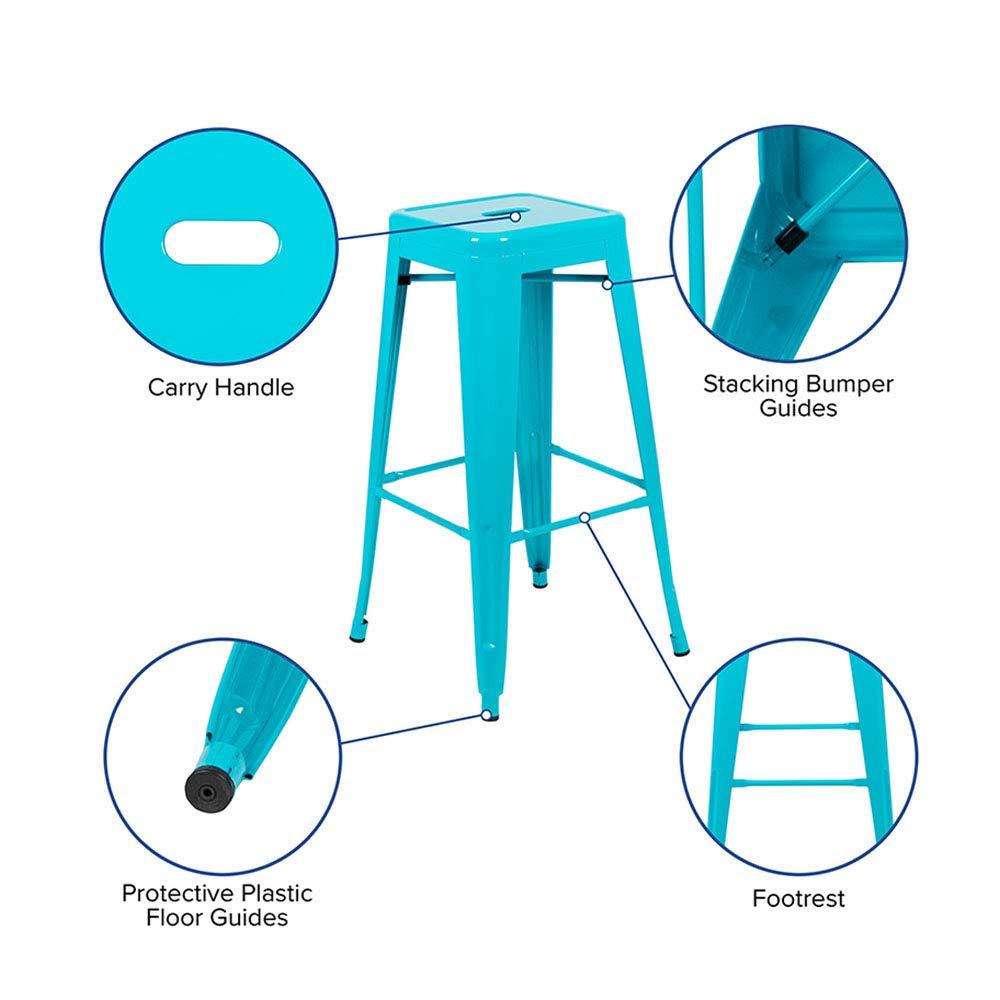 30'' High Backless Distressed Antique Blue Metal Indoor-Outdoor Barstool