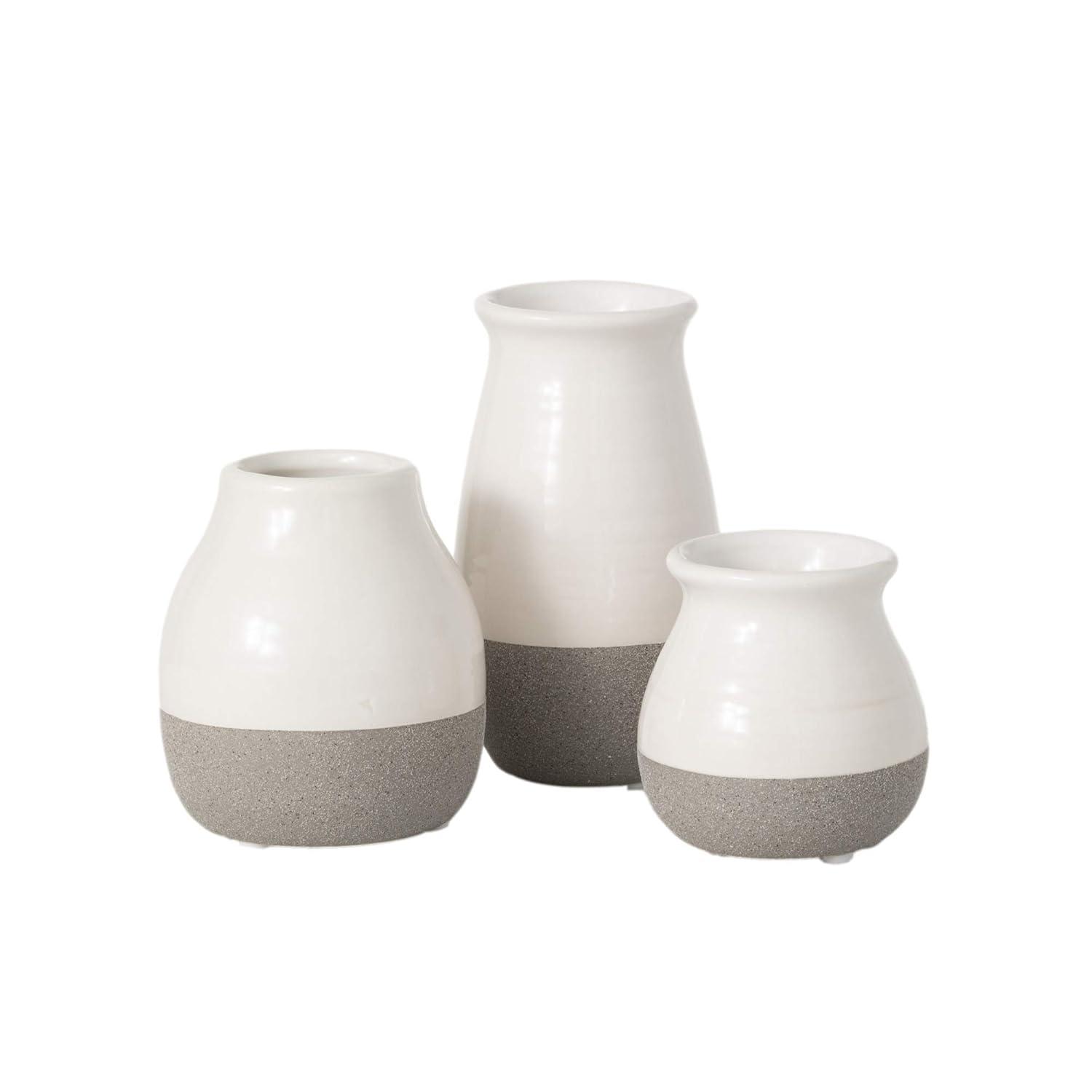 Sullivans Set of 3 Petite Ceramic Vases 3"H, 4.5"H & 5.5"H Gray and White