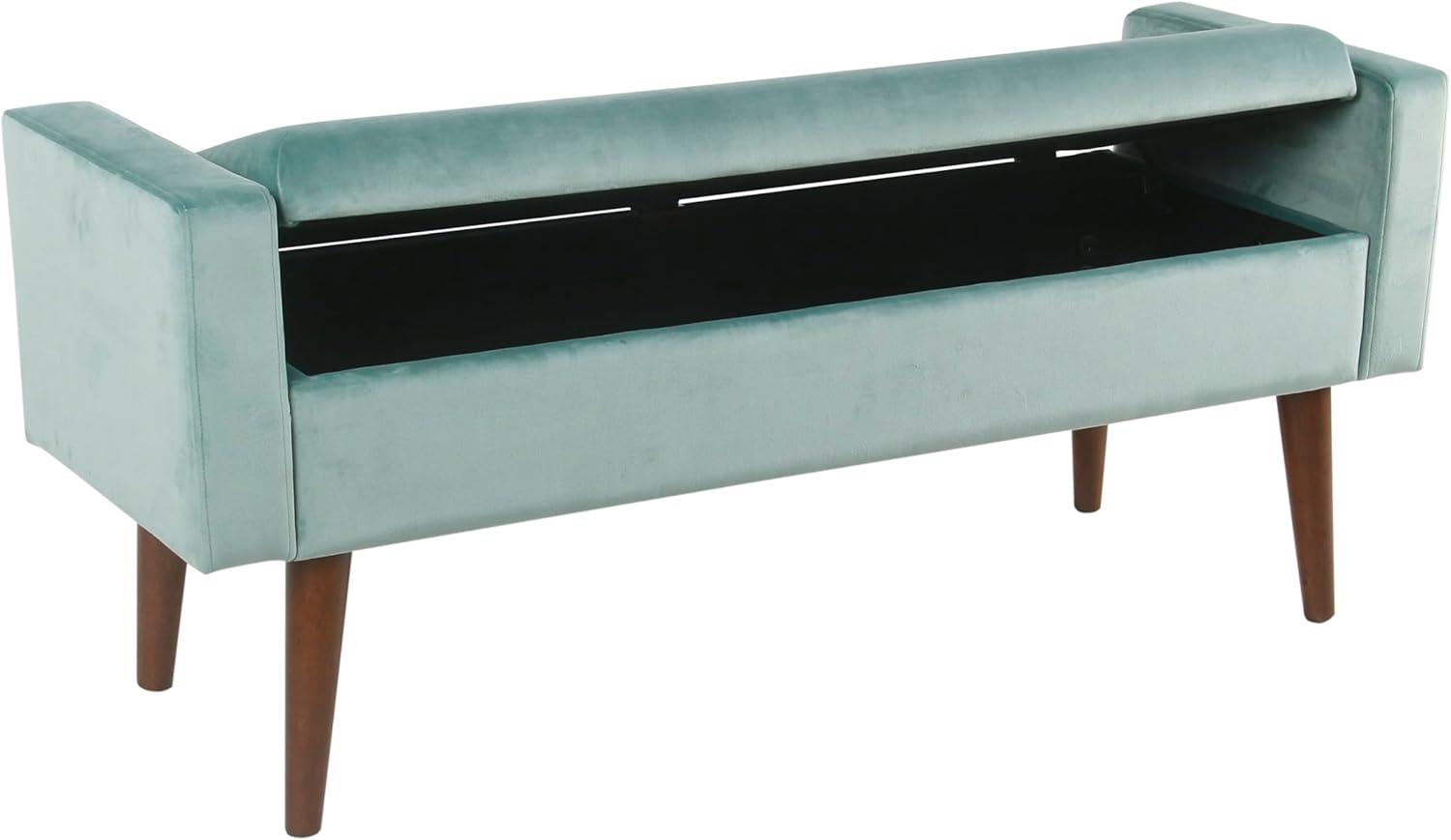 HomePop Fulton Velvet Storage Bench Aqua Blue: Mid-Century, Hinged Lid, Upholstered, Plywood Frame