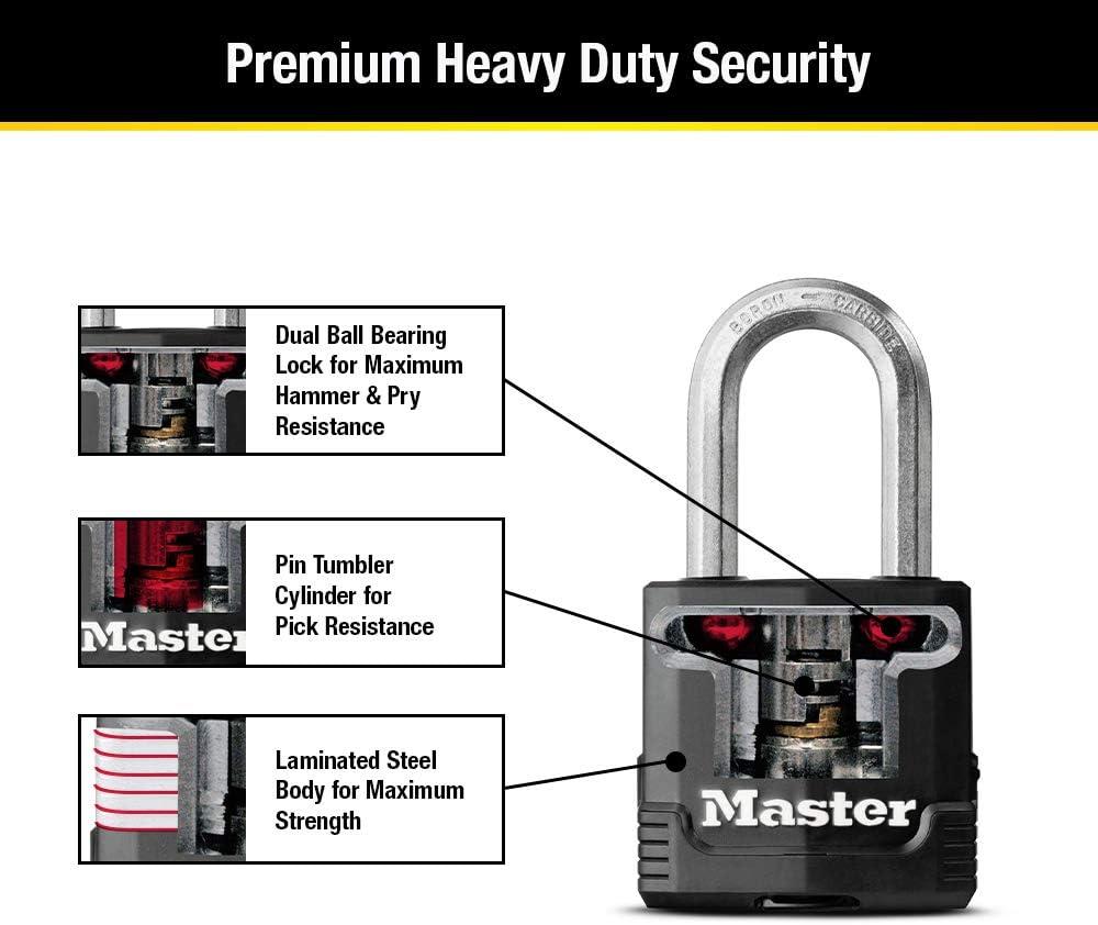 Master Lock Black Outdoor Key Lock, Heavy Duty Weather Resistant Padlock with Cover, Keyed Alike Padlocks for Outdoor Use, 4 Pack, M115XQLF