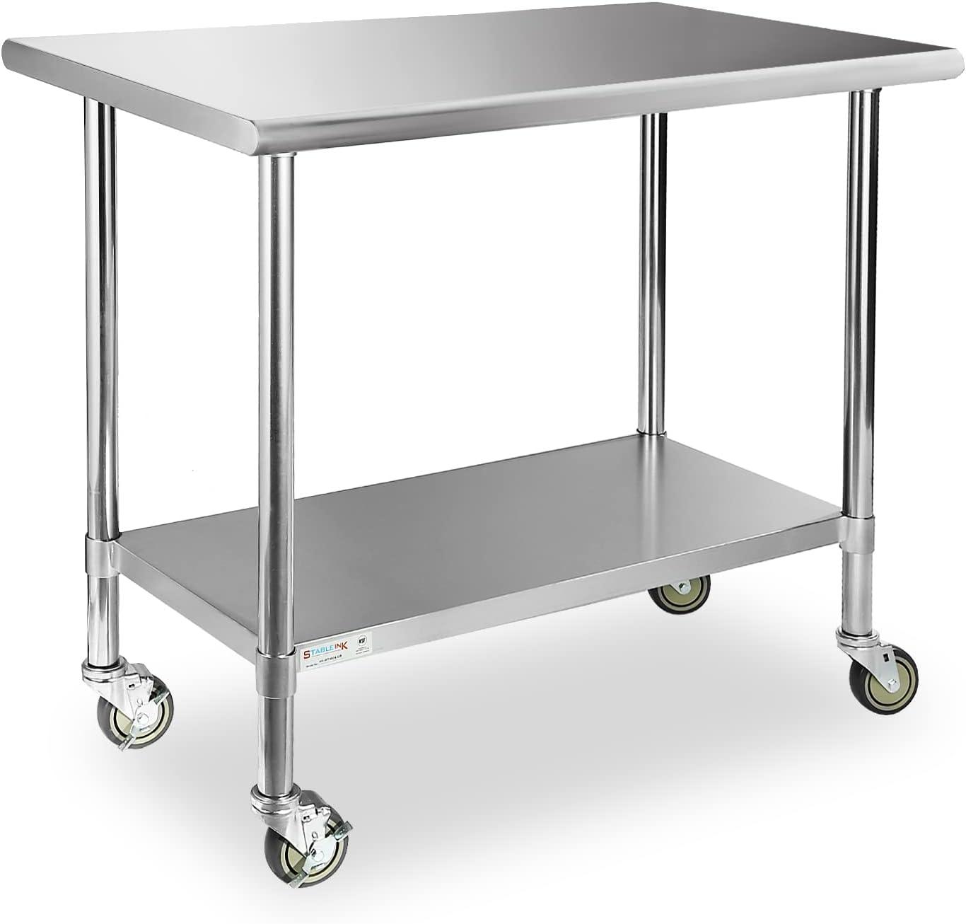 Sakiyr Stainless Steel Work Table, Heavy Duty Commercial Food Prep Table with Undershelf for Home Kitchen