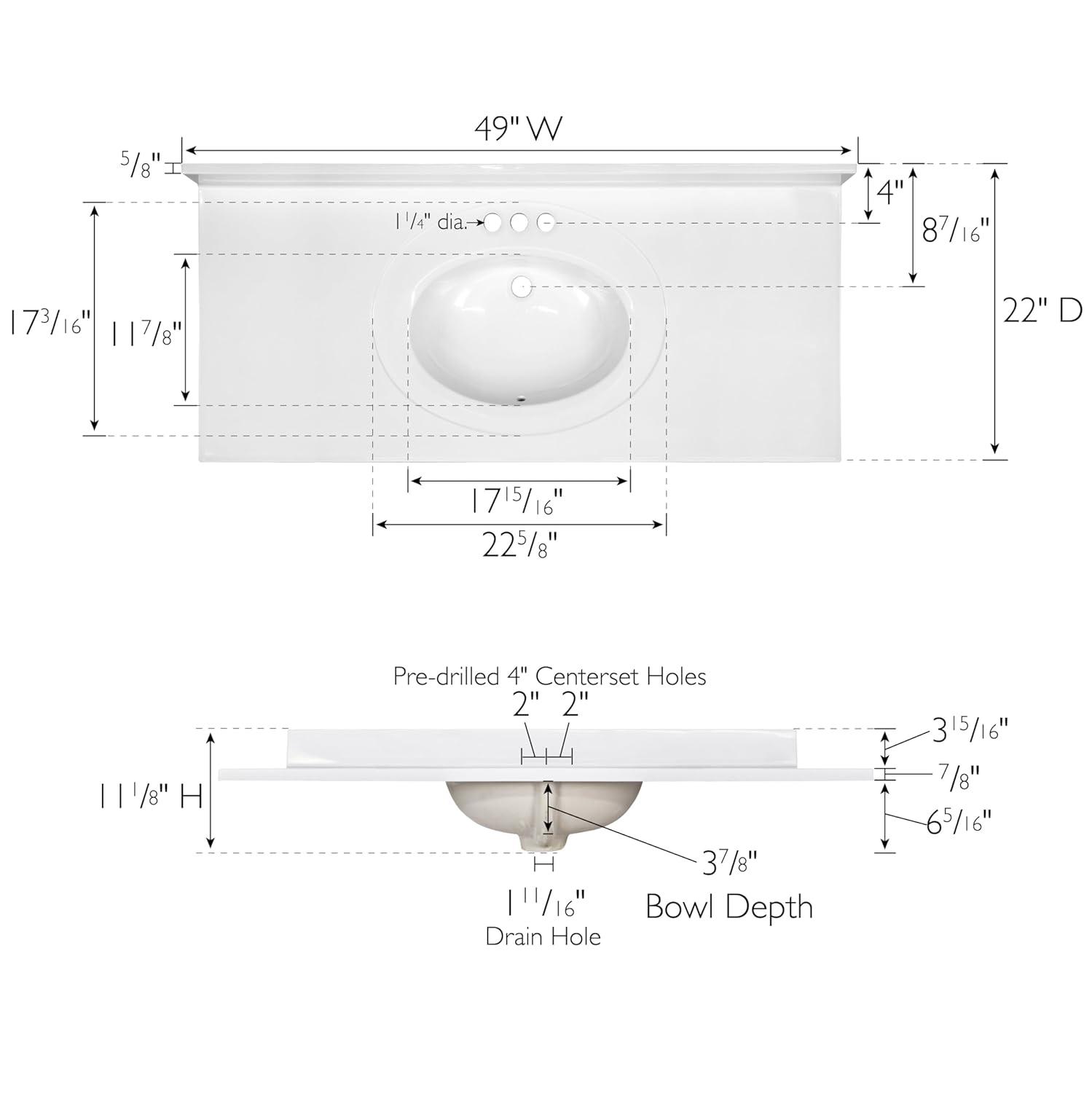 Design House  Cultured Marble Vanity Top in Solid White, 49-Inch x 22-Inch