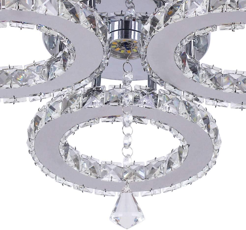 LED Crystal Pendant Ceiling Light 13x3.5 Inches 3 Rings Crystal Chandelier Flush Mount Lighting Fixture for Bedroom Hobby Living Room (Cool White)