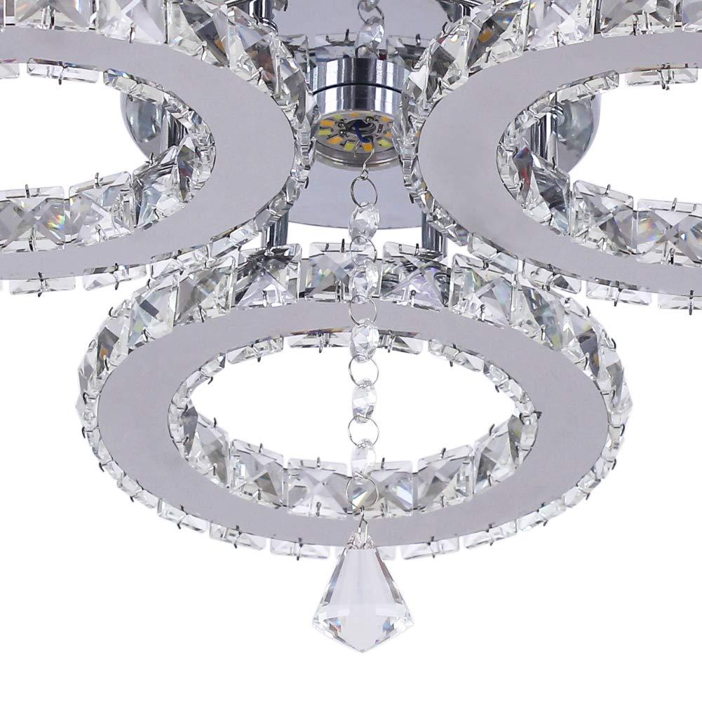 LED Crystal Pendant Ceiling Light 13x3.5 Inches 3 Rings Crystal Chandelier Flush Mount Lighting Fixture for Bedroom Hobby Living Room (Cool White)