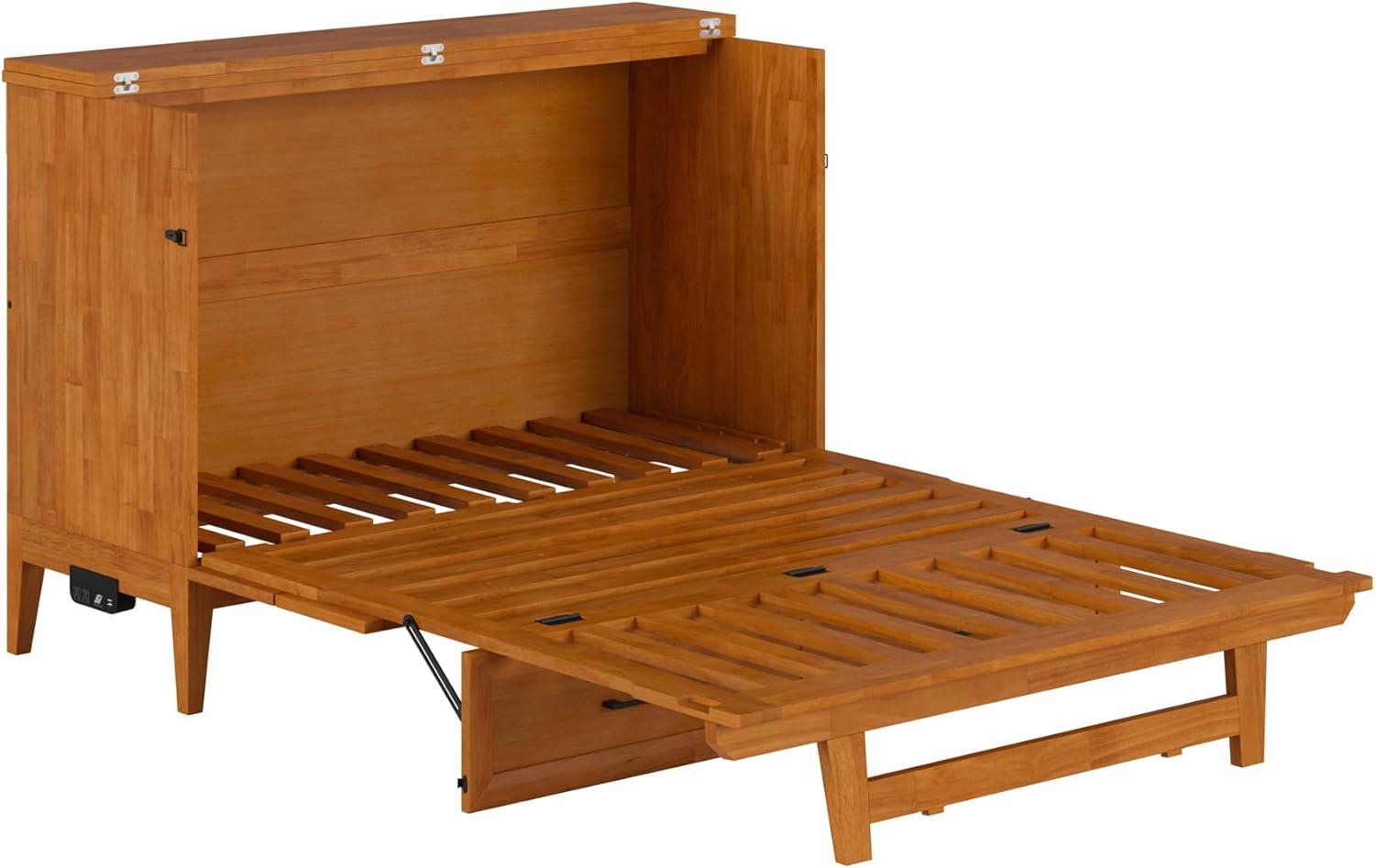 AFI Santa Fe Full Wood Murphy Bed Chest with Mattress and Built-in Charger, Light Toffee