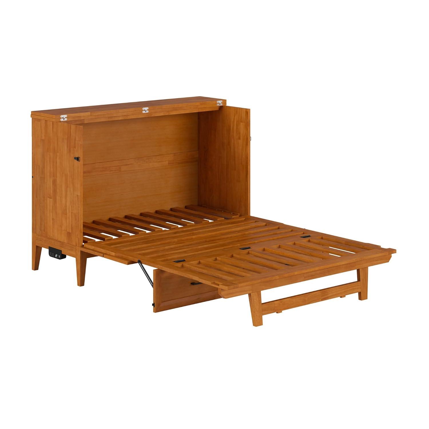 AFI Santa Fe Full Wood Murphy Bed Chest with Mattress and Built-in Charger, Light Toffee