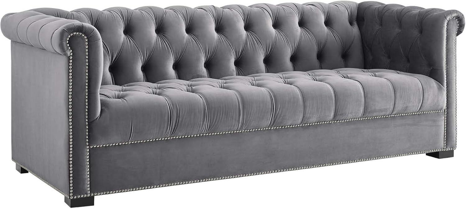 Modway Heritage Tufted Performance Velvet Sofa in Gray & Black