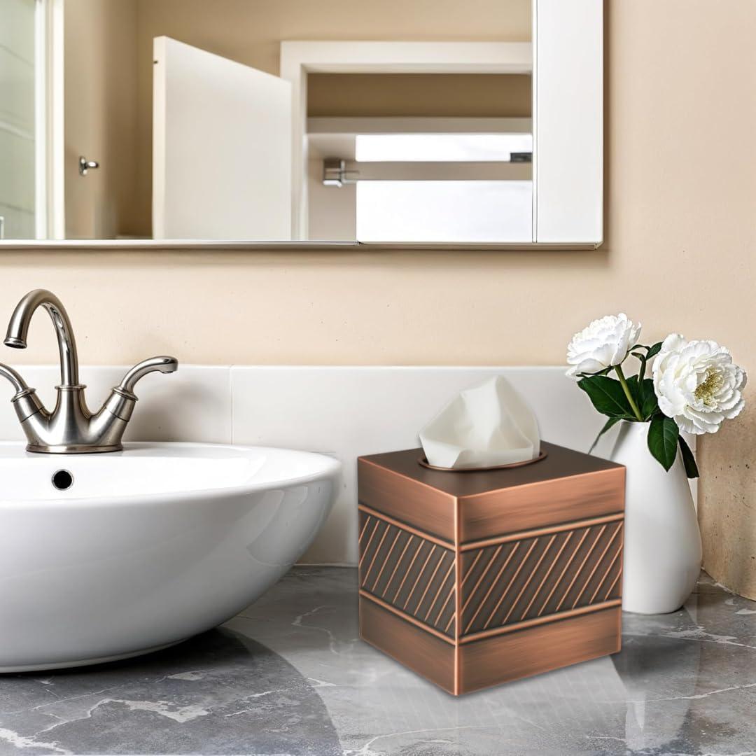 Monarch Abode Geometric Embossed Metal Tissue Box Cover