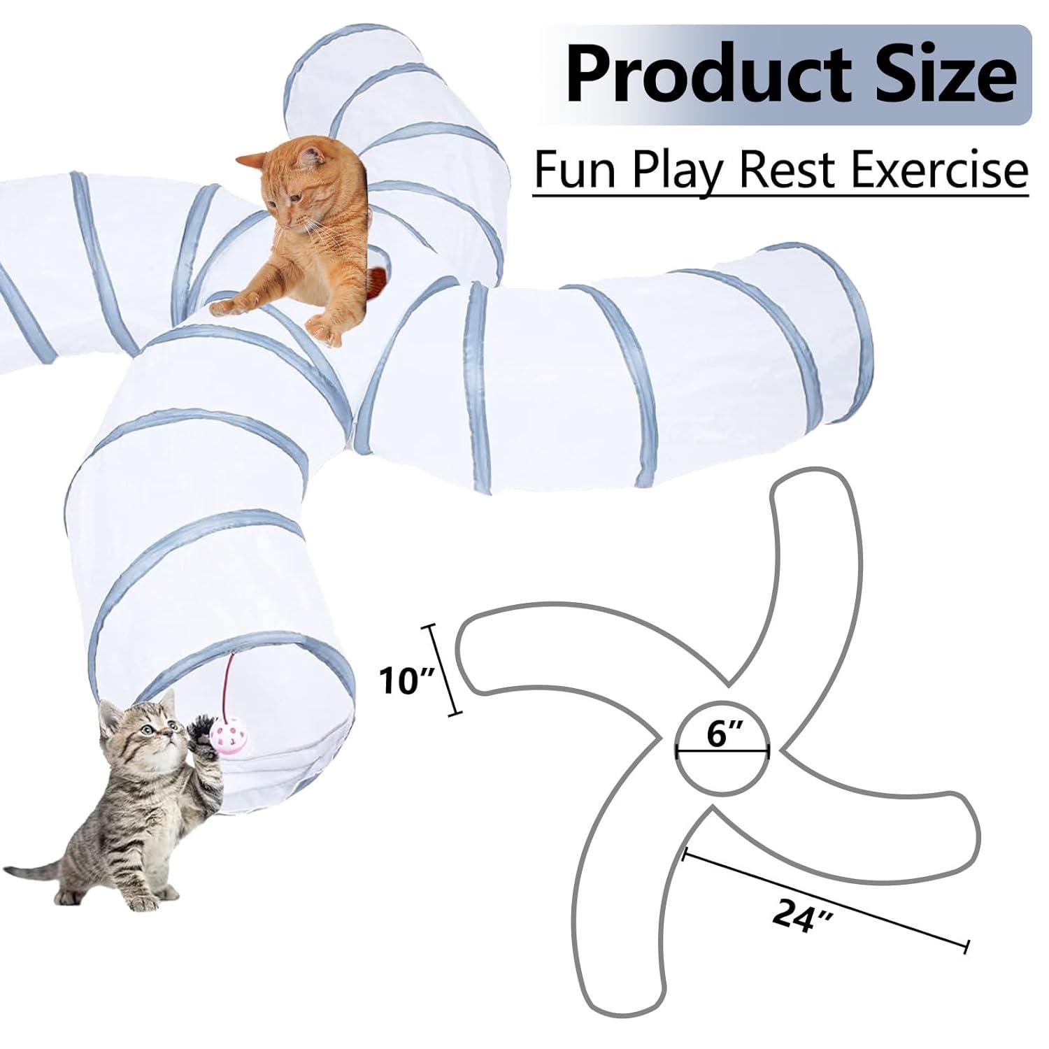EGETOTA Cat Tunnel for Indoor Cats Large, with Play Ball S-Shape 4 Way Collapsible Interactive Peek Hole Pet Tube Toys, Puppy, Kitty, Kitten, Rabbit (S4 - White & Grey)