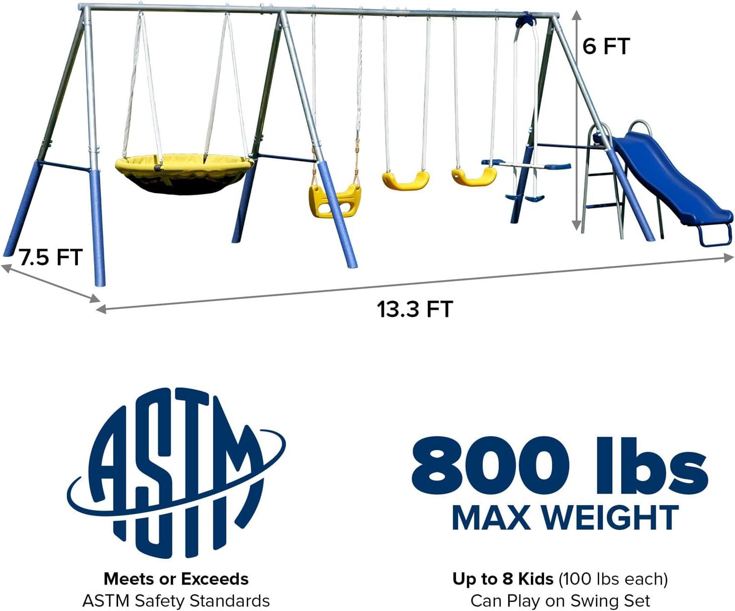 Sportspower Blue and Yellow Galvanized Metal Swing Set with Slide