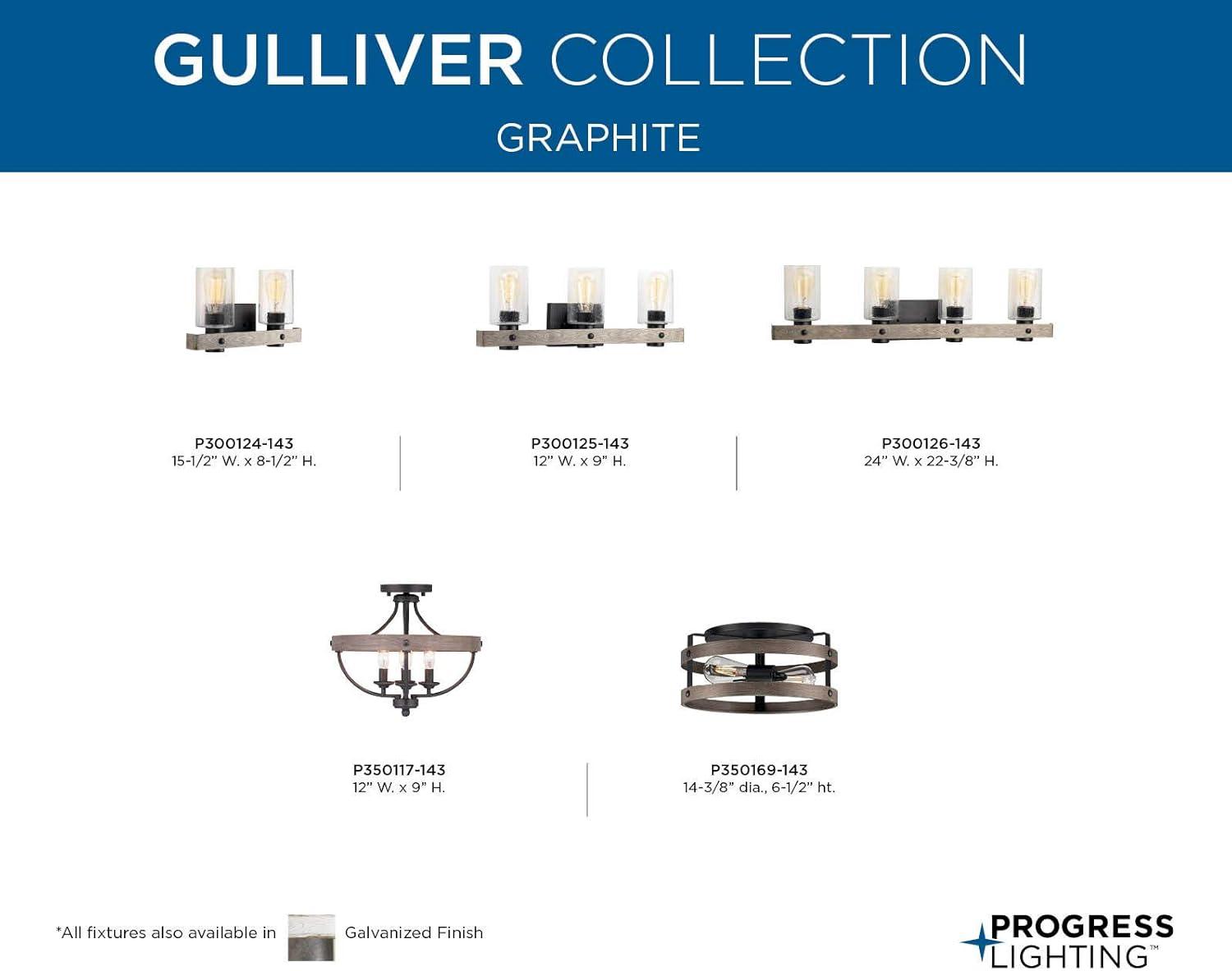 Progress Lighting Gulliver 2-Light Flush Mount Ceiling Light, Graphite, Open-Cage Design, Faux-Wood Finish