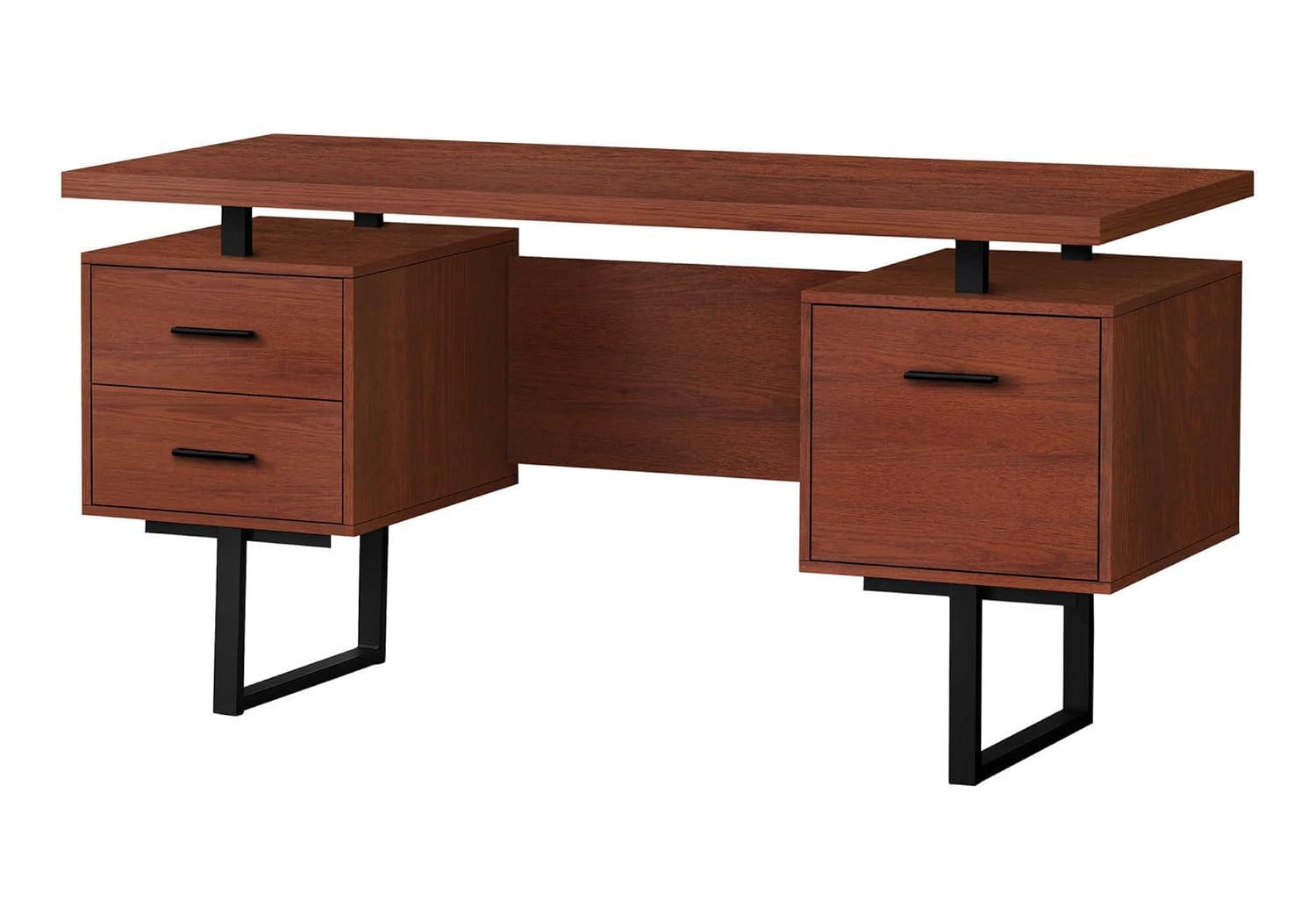 Monarch Specialties Computer Desk Home Office Laptop Left Right Set-Up Storage Drawers 60InchL Work Metal Laminate Brown Black Contemporary Modern