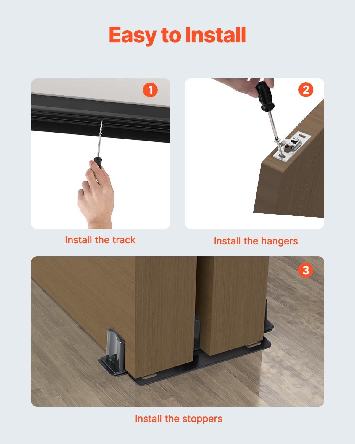 VEVOR 8ft Bypass Sliding Door Hardware Kit – Black Closet Door Track for 2-Door System
