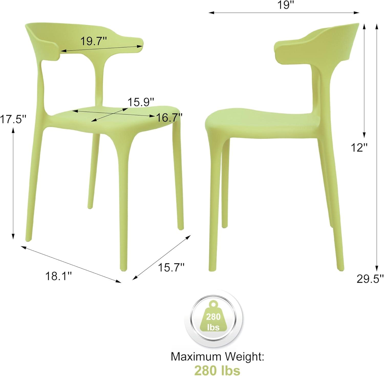 Modern Stackable Dining Chair Set, No Assembly, Plastic Chair, Patio Chair, Suitable for Indoor and Outdoor Cafes and Restaurants, Set of 4 (Pistachio Green)