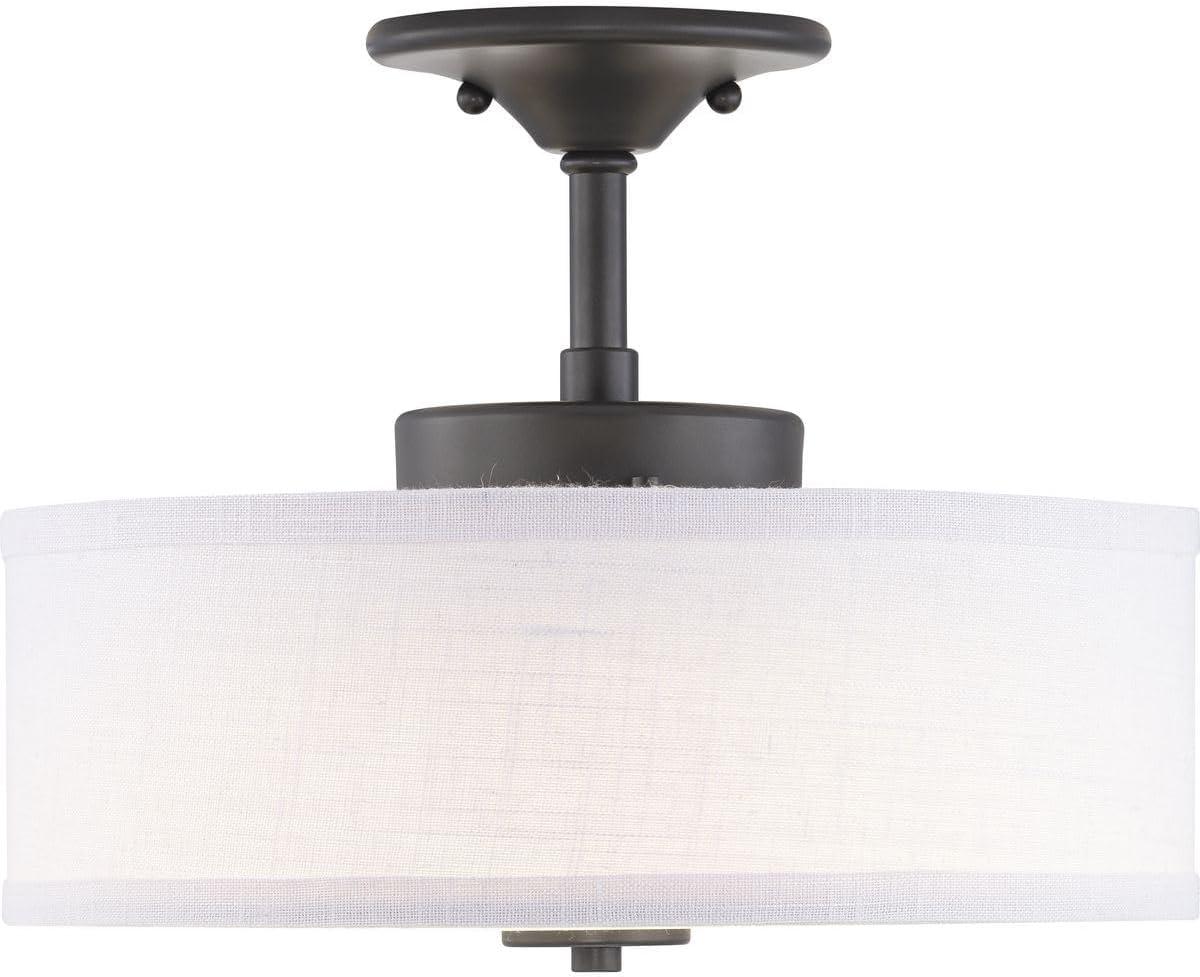 Progress Lighting Inspire 1-Light LED Semi-Flush Mount in Graphite with Summer Linen Shade