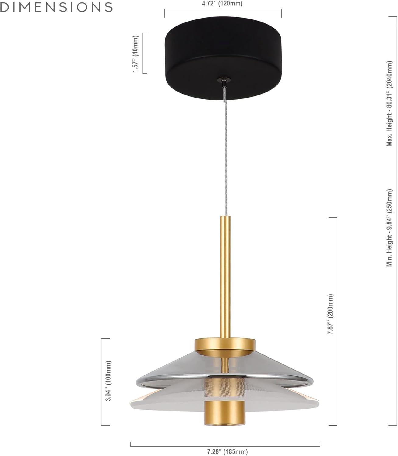 Verona 7-in 100-277V 1-Light ETL Certified Integrated LED Height Adjustable Cone Pendant Lighting