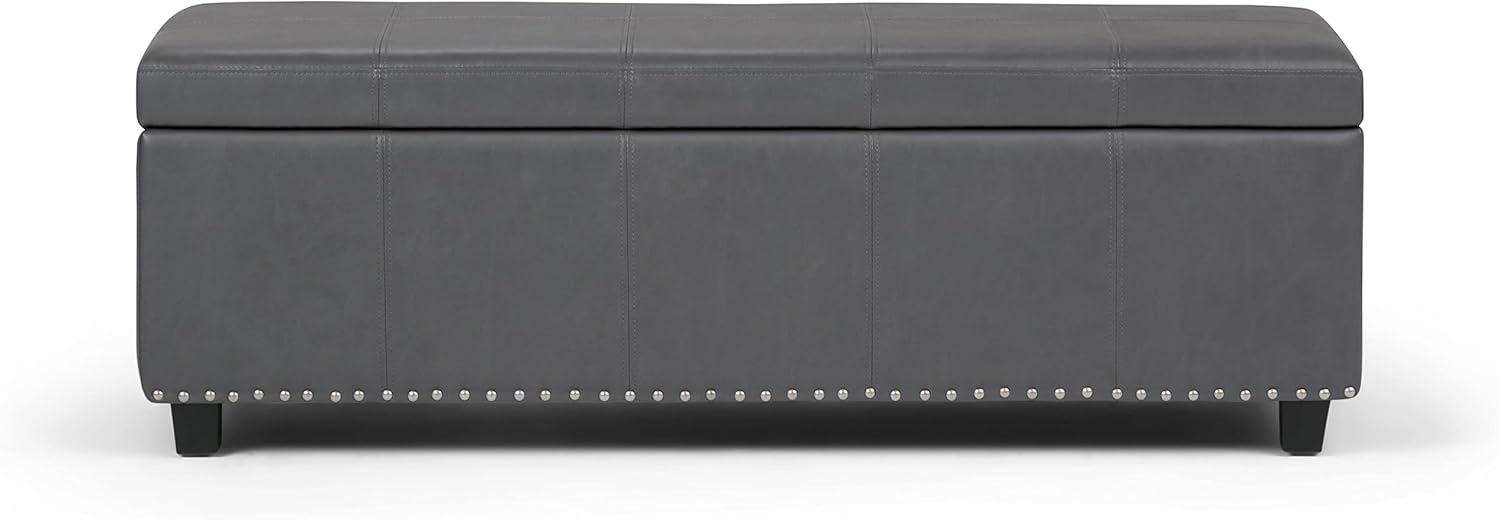 Simpli Home Kingsley 48"W Upholstered Storage Ottoman with Lift-Top Lid, Nailhead Trim, and Stitching Detail