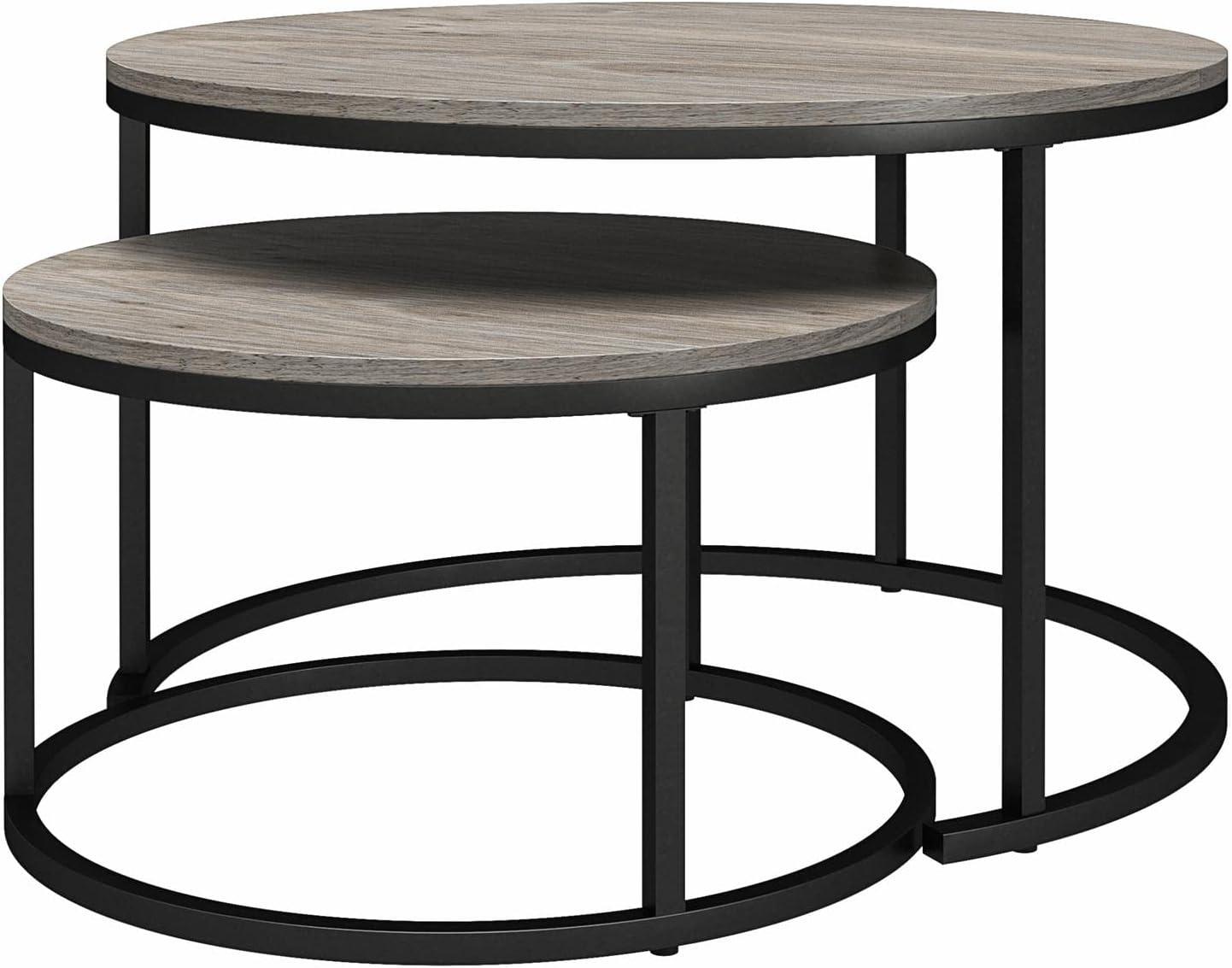 Gray Oak and Black Metal 4-Piece Nesting Coffee and End Table Set