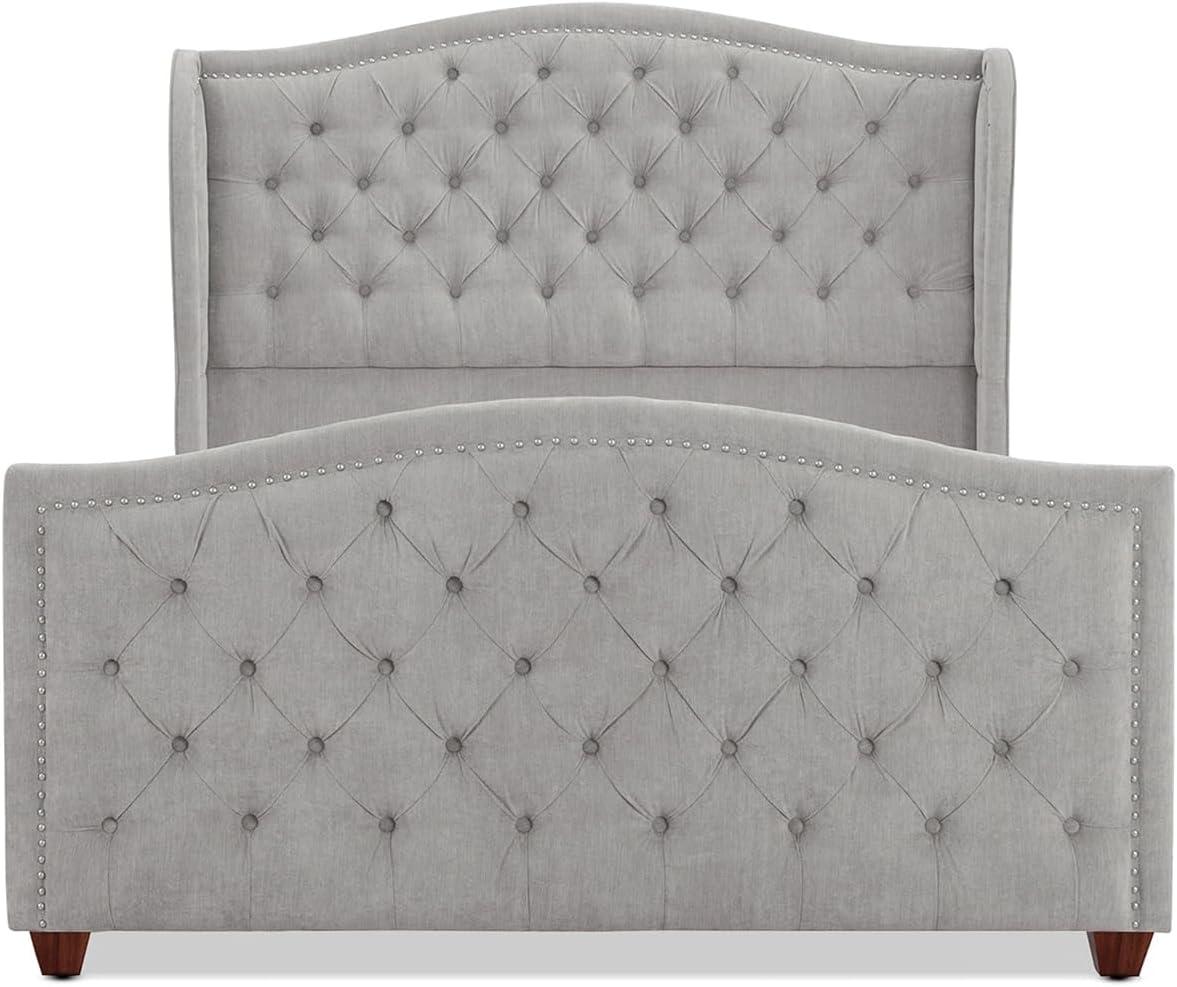 Marcella Tufted Wingback Queen Bed Silver Grey