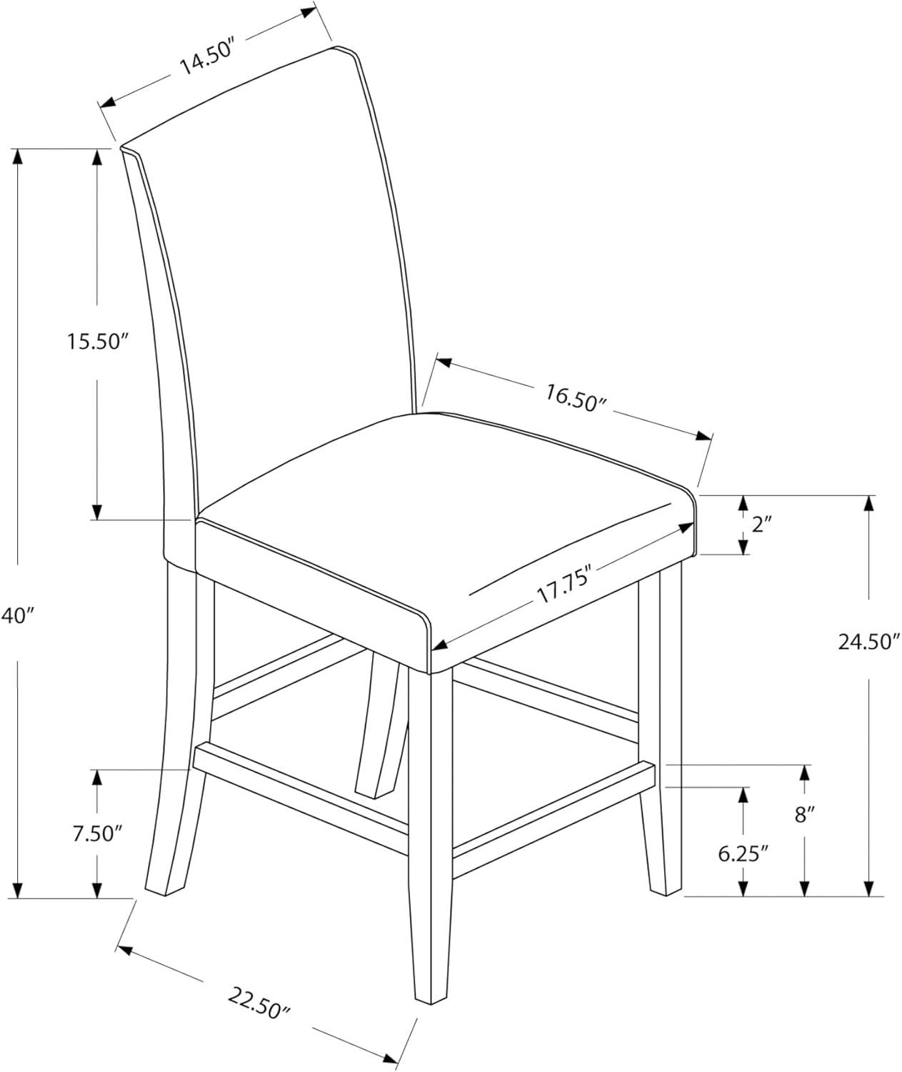 Monarch Specialties Dining Chair, Set Of 2, Counter Height, Upholstered, Dining Room, PU, Wood