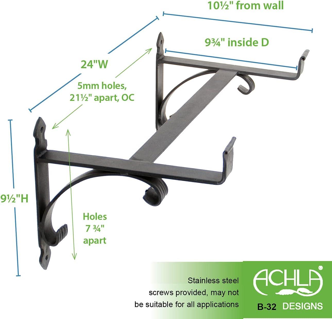 Achla B-32 Black Powdercoat Wrought Iron Flower Box Bracket