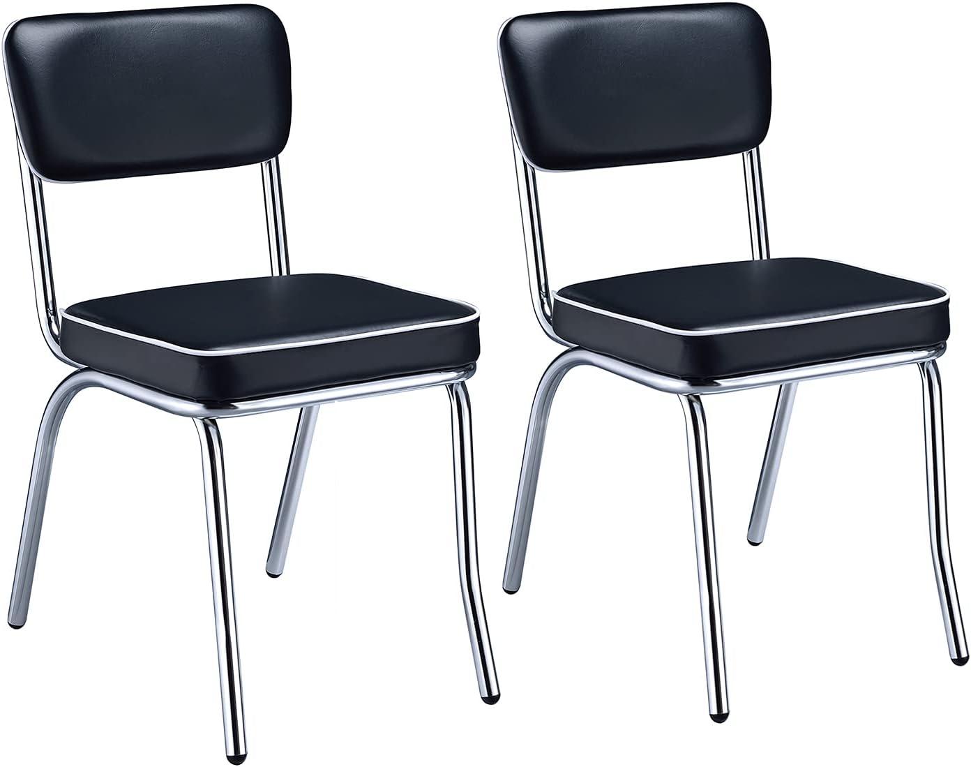 Transitional Faux Leather Side Chair in Black with Metal Frame