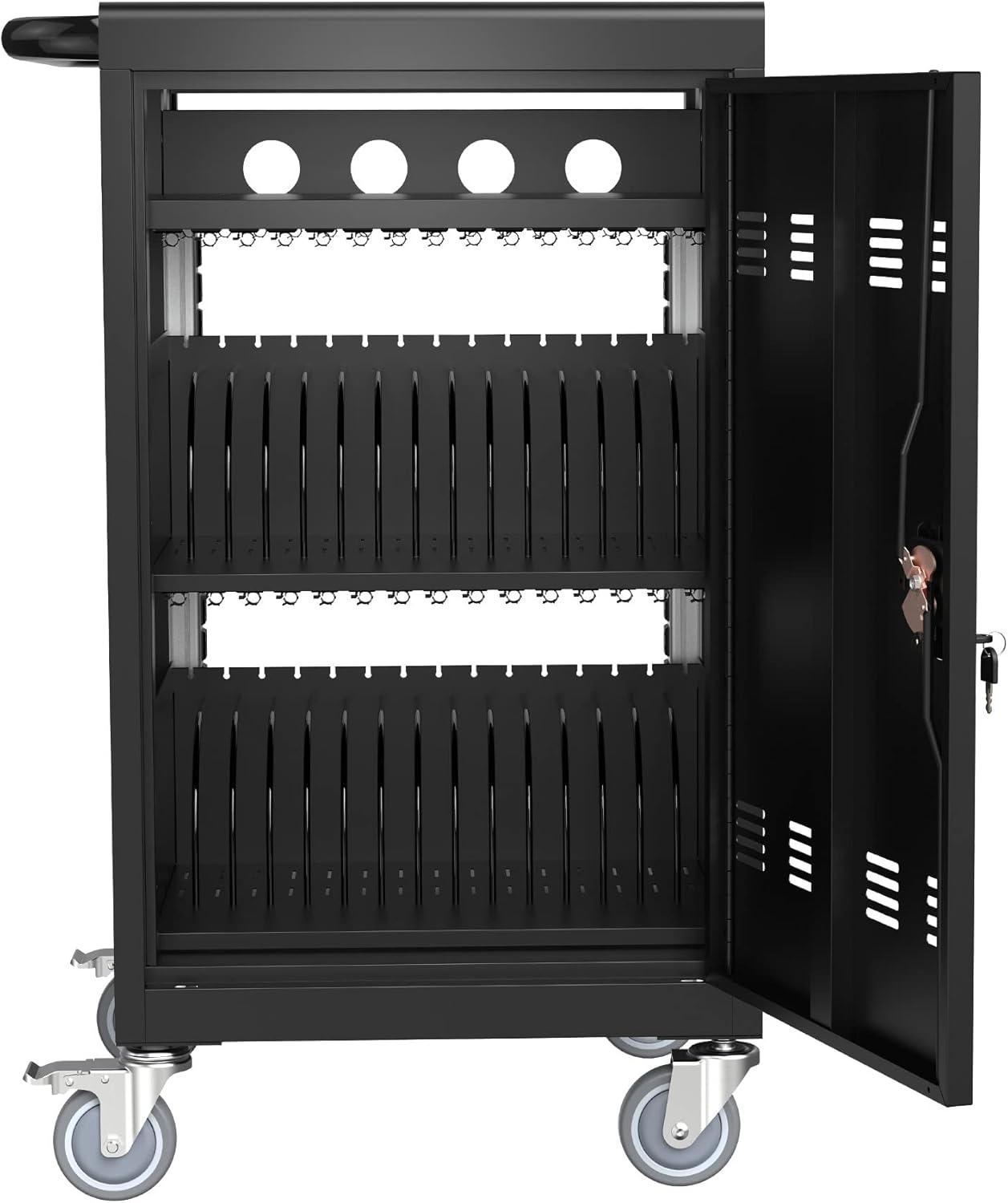 Black Steel Mobile Fast Charging Cart with Locking System