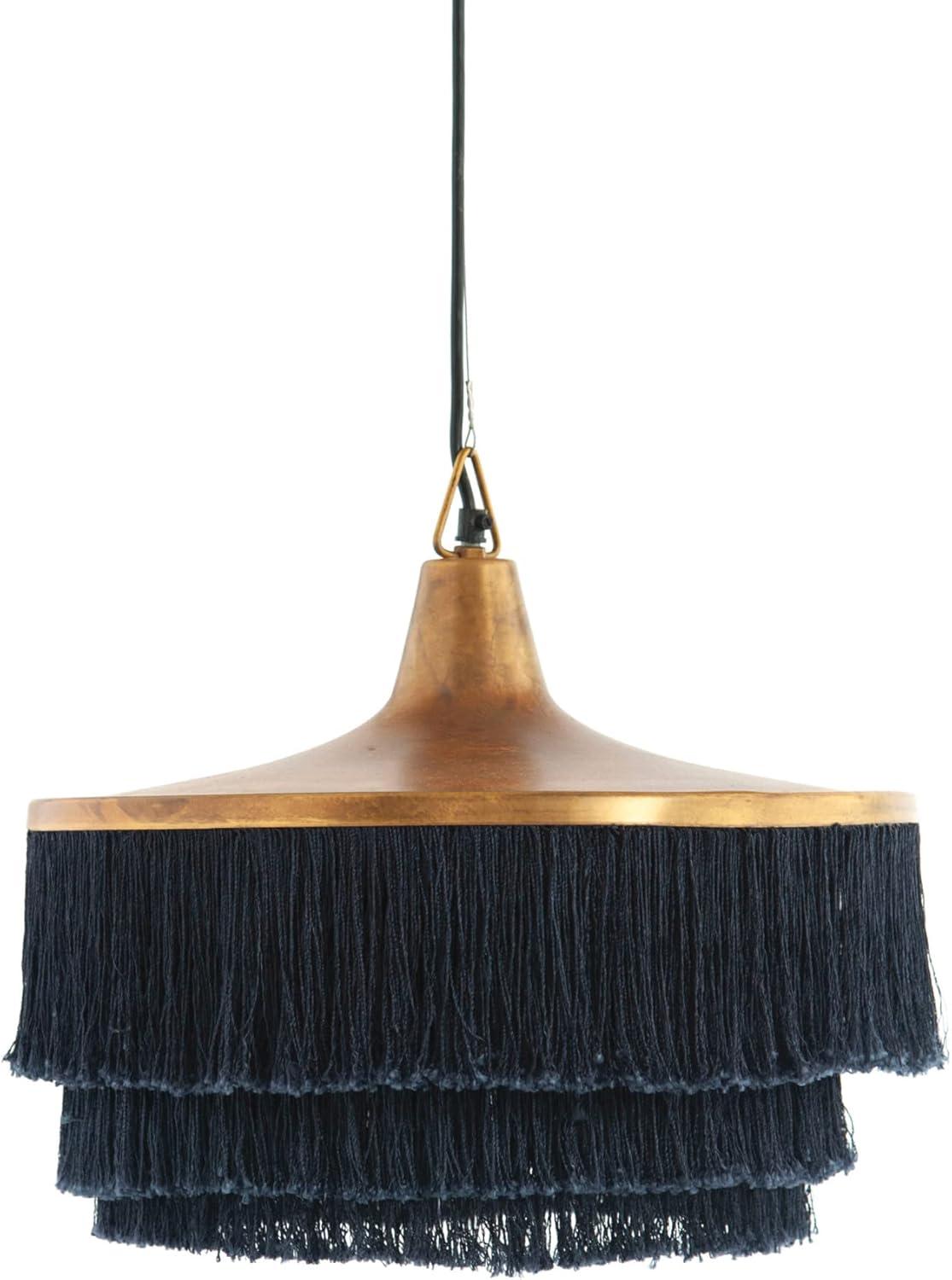 Creative Co-Op Creative Co-Op Modern Boho Metal Ceiling Light with Fringe, Charcoal