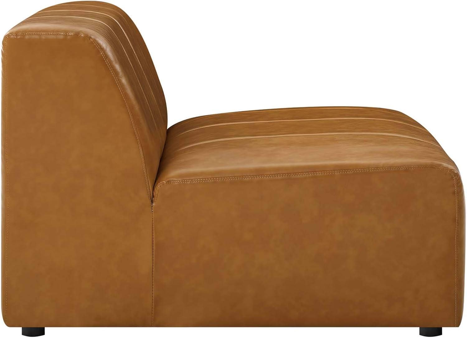 Tan Tufted Faux Leather 4-Piece Sectional Sofa with Ottoman