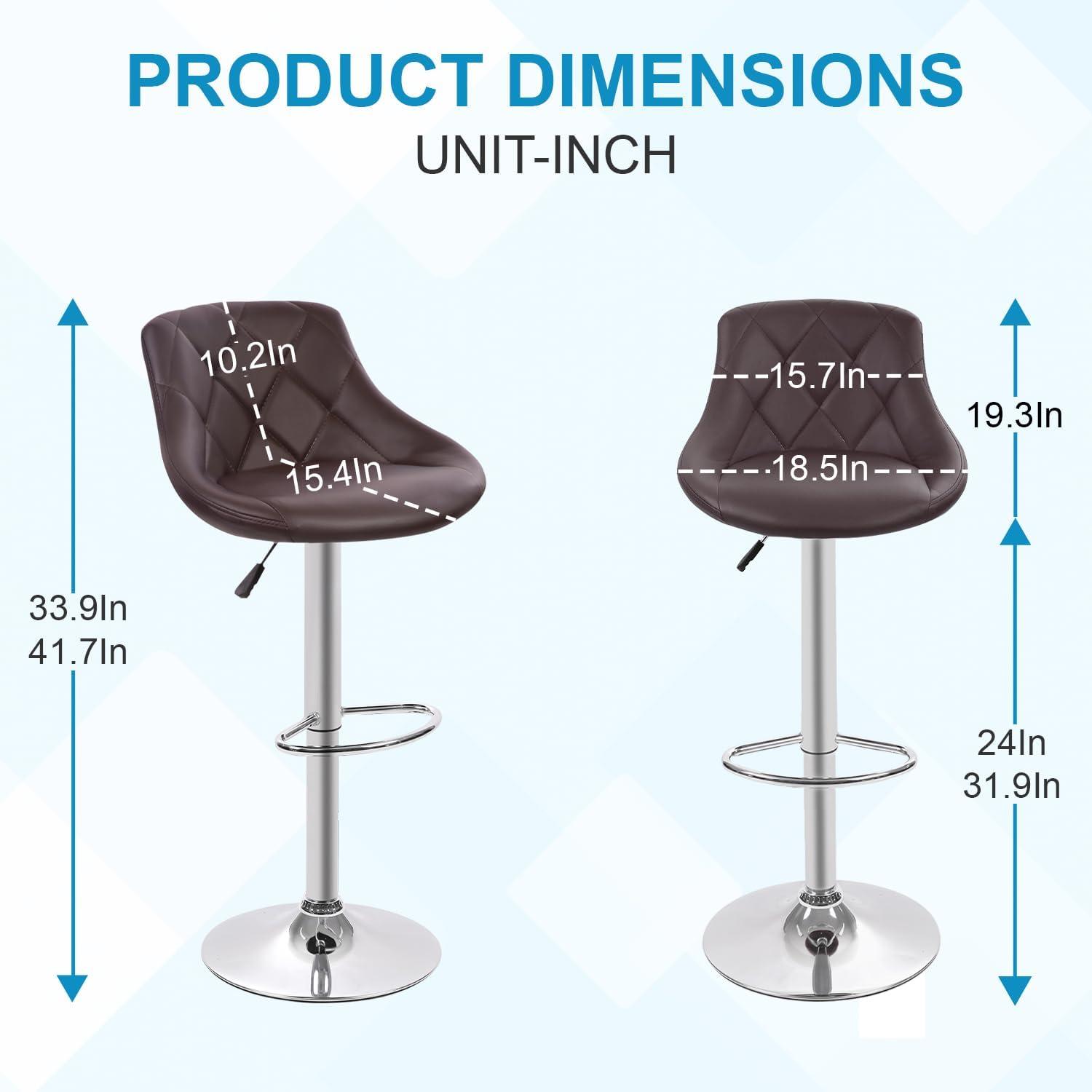 MarketLane Bar Stools Set of 2,Modern PU Leather,Armless with Backrest Swivel Bar Stools,Height Adjustable Swivel Barstool Hydraulic Island Bar Stools Armless Kitchen Counter Bar Chairs,Black