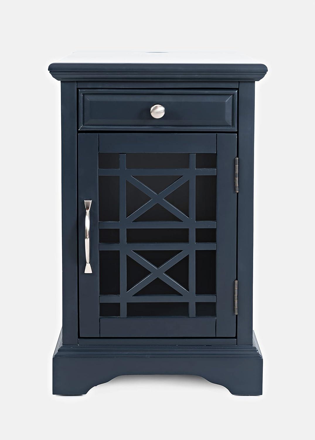 Navy Blue Wood and Glass Rectangular End Table with Storage