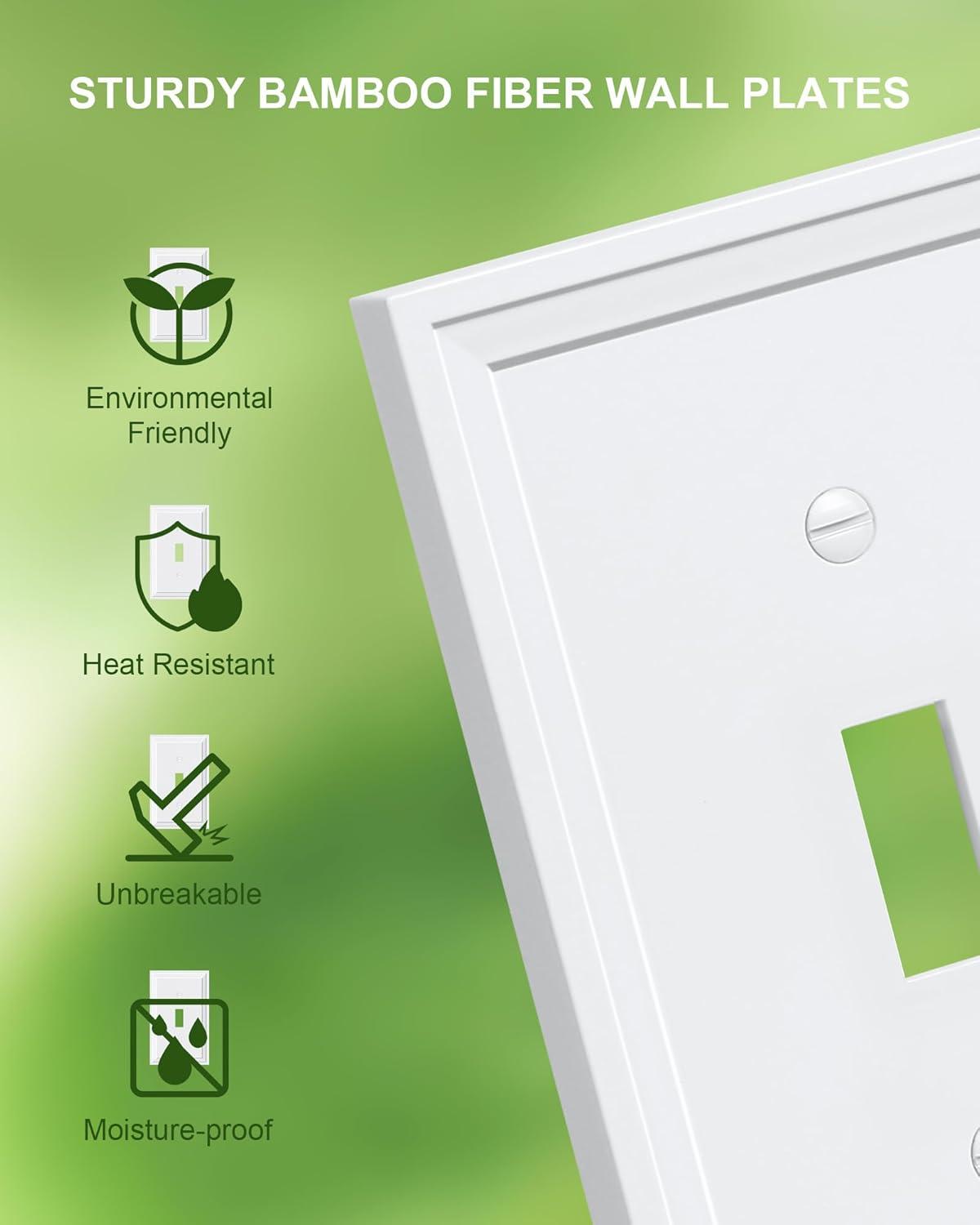 Modern Decorative Wall Plate Switch Plate Outlet Cover, Vintage Retro Wood Grain Design(Single Toggle-4 Pack, White)