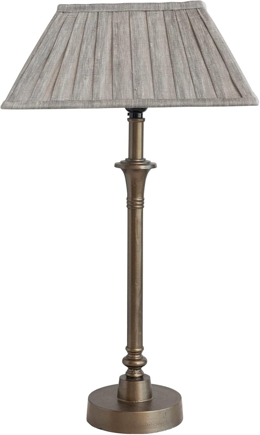 Antique Brass Metal Table Lamp with Pleated Linen Shade