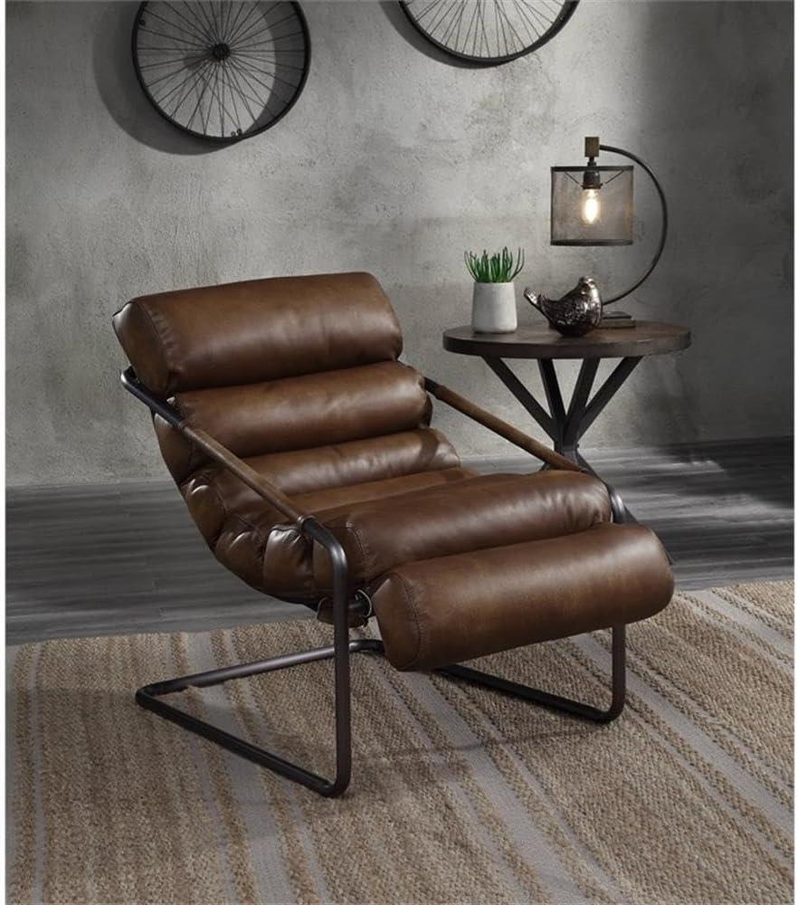 Dolgren Brown Leather and Metal Lounge Accent Chair