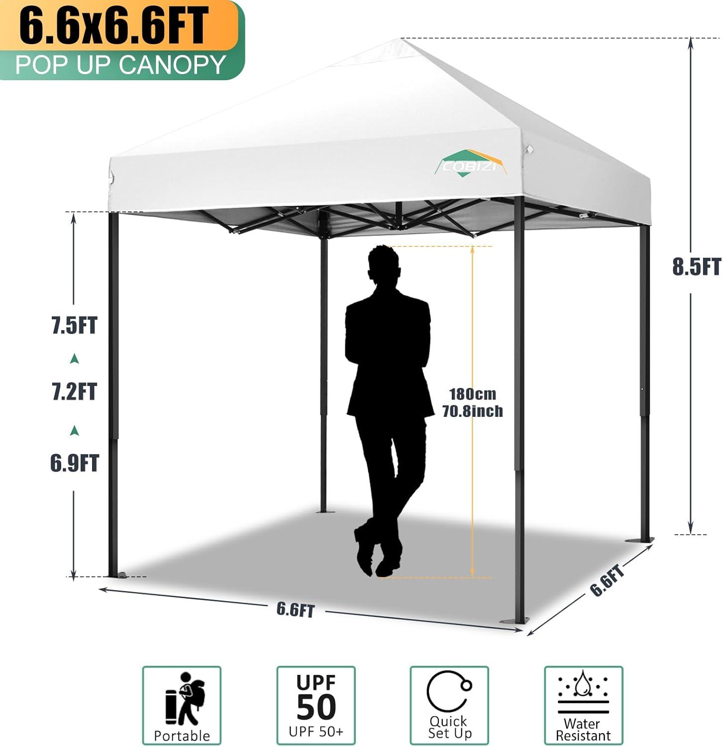 White 6.6x6.6ft Alloy Steel Pop Up Canopy Tent