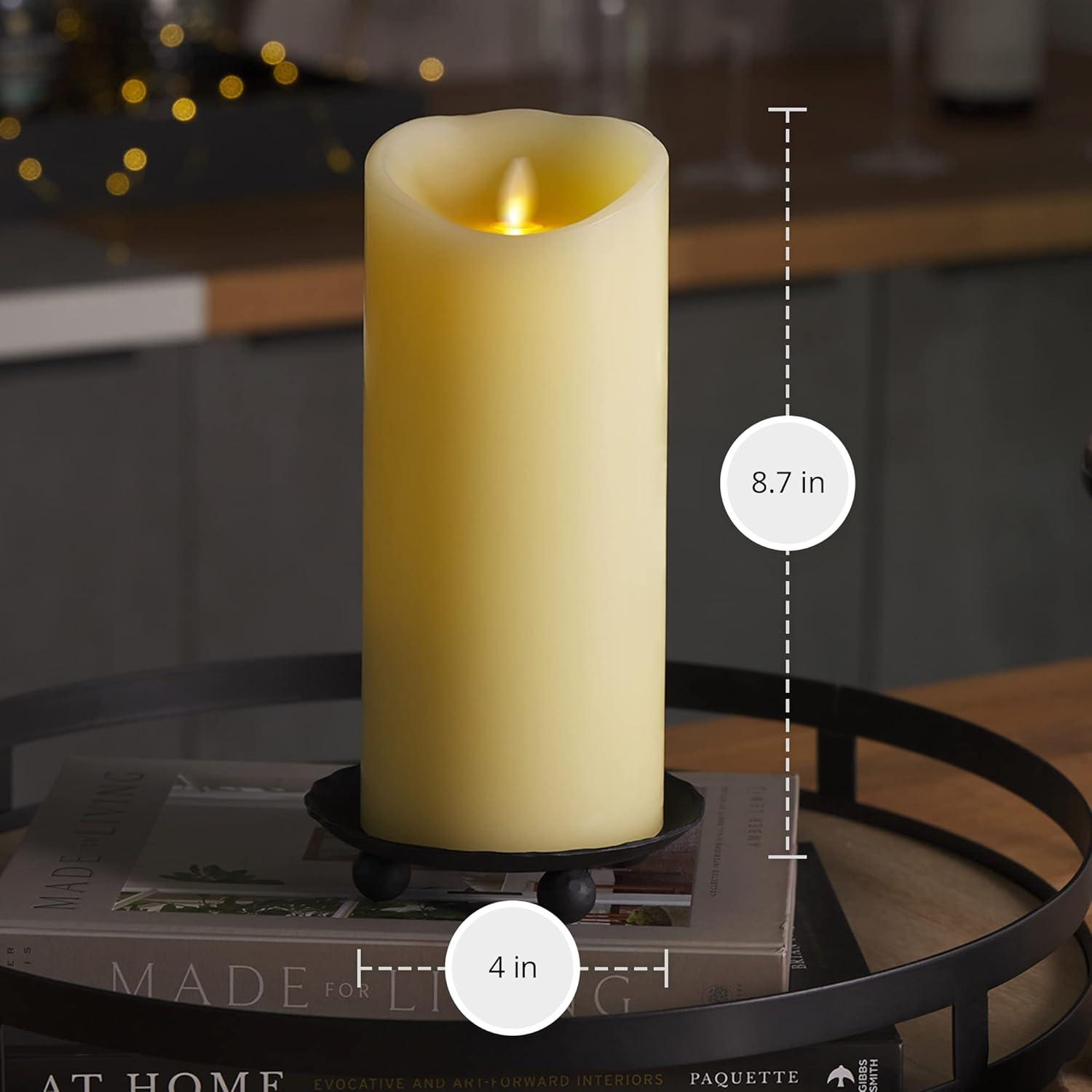 Luminara Realistic Artifical Flame Classic Pillar LED Candle - Moving Flame LED Battery Operated Lights - Unscented - Remote Ready - Ivory - 4" x 9"