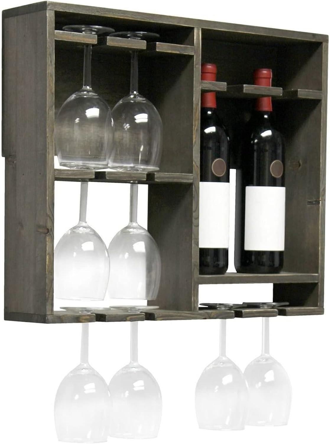 Bartow Wall Mounted Wood Wine Rack Shelf with Glass Holder Gray Wash - Elegant Designs