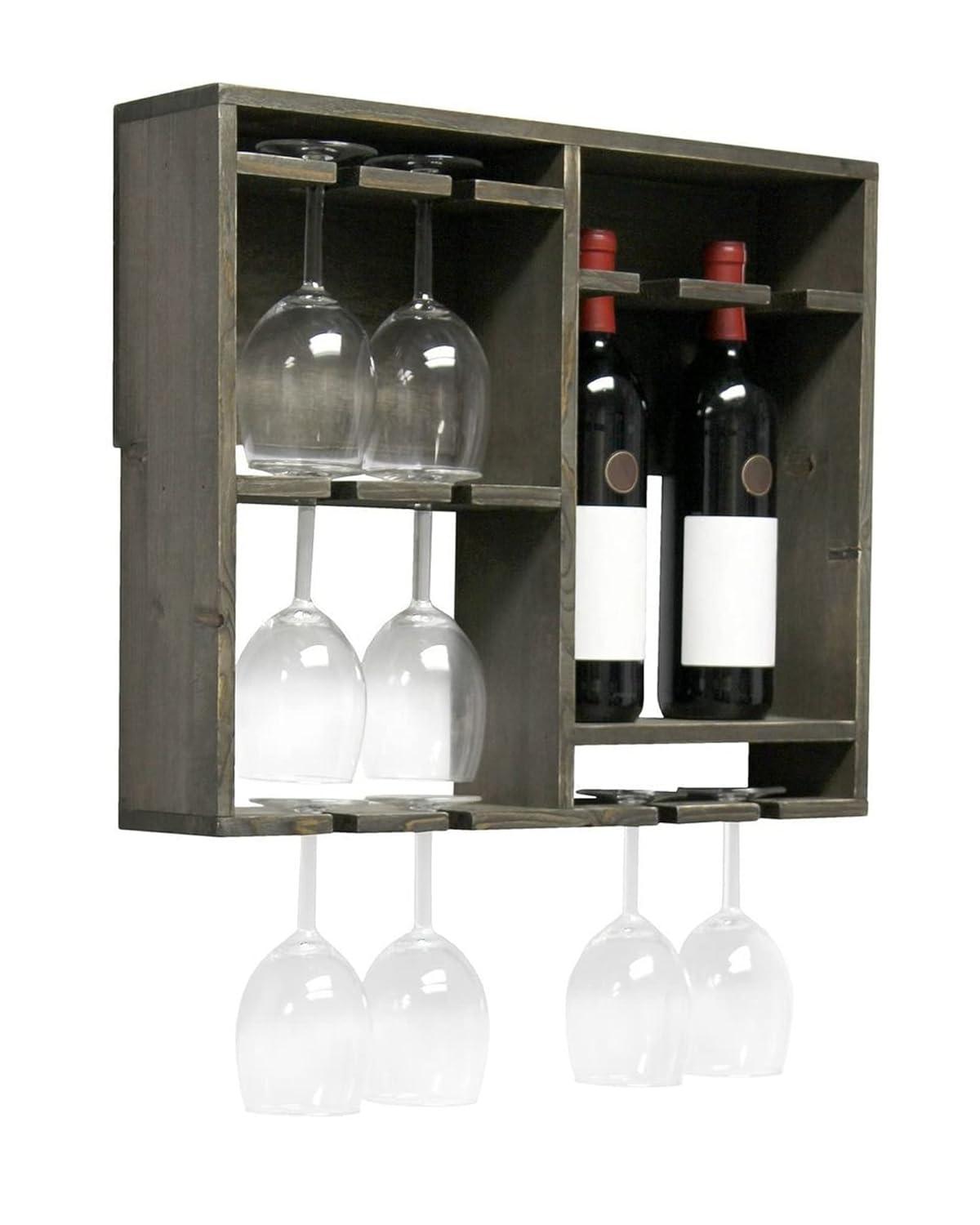 Bartow Wall Mounted Wood Wine Rack Shelf with Glass Holder Gray Wash - Elegant Designs