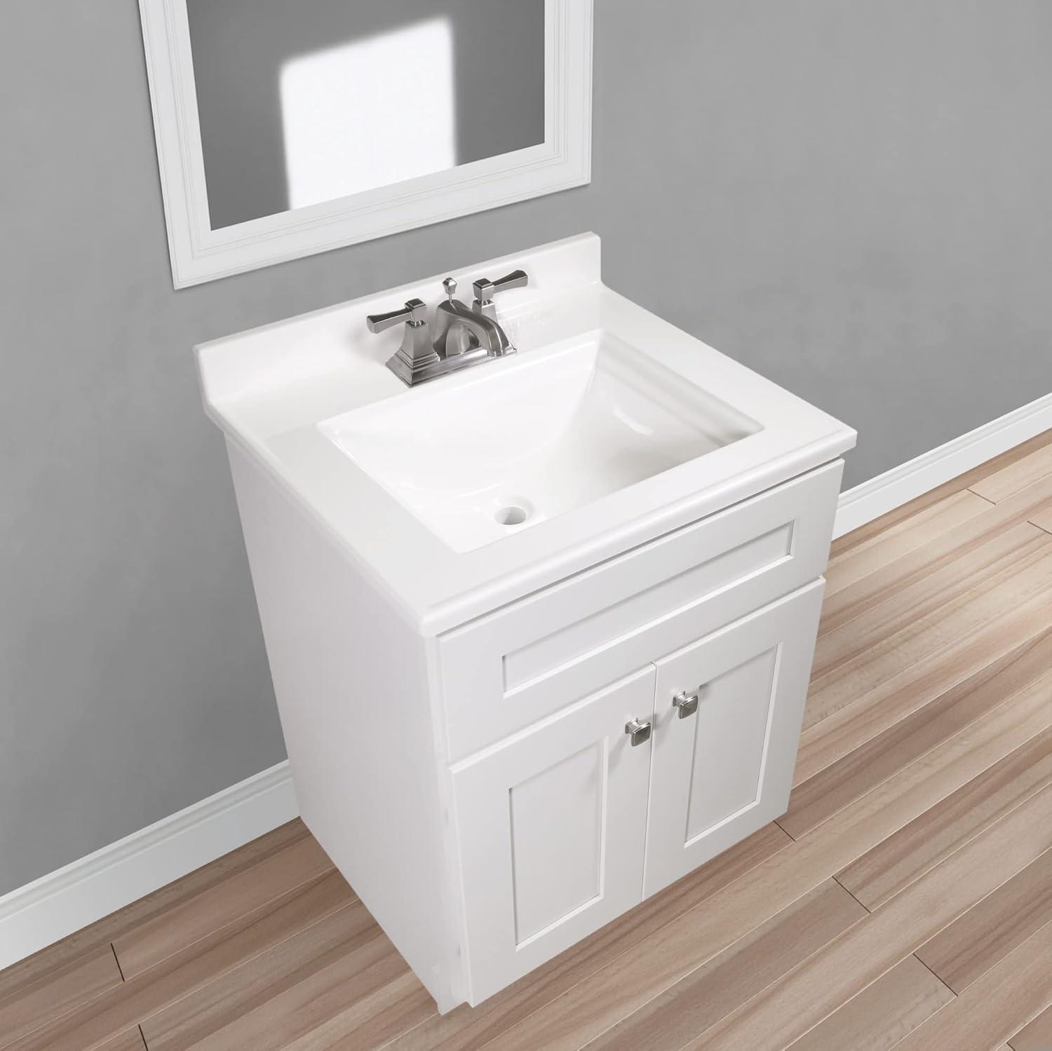 Design House 557629-WHT 25-inch Camilla Cultured Marble Centerset Mount Rectangle Singe Bowl Vanity Top with Integrated Backsplash, Solid White