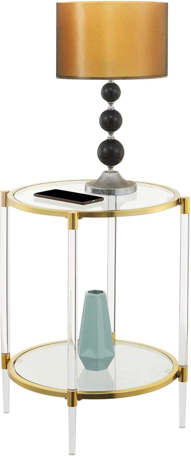 Royal Crest Round Gold and Clear Glass End Table