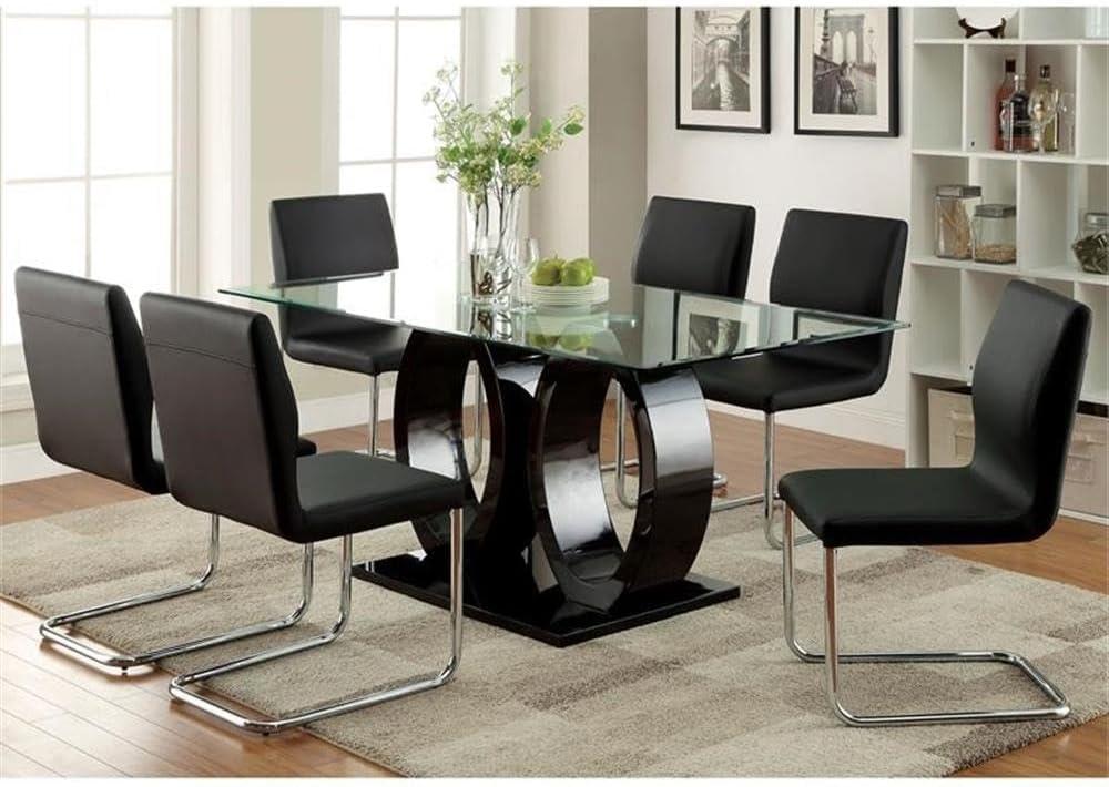 Bowery Hill Wood Contemporary Tempered Glass Top Dining Table in Black