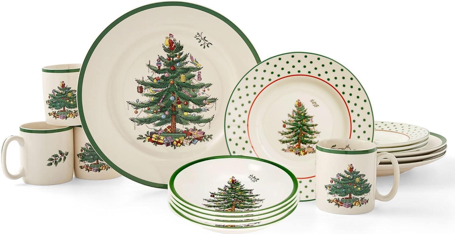 Spode Christmas Tree Polka Dot 16-Piece Porcelain Dinnerware Set