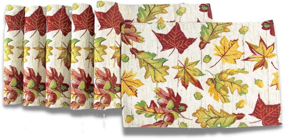 Autumn Leaf Tapestry Weave Fabric Placemats Set of 6