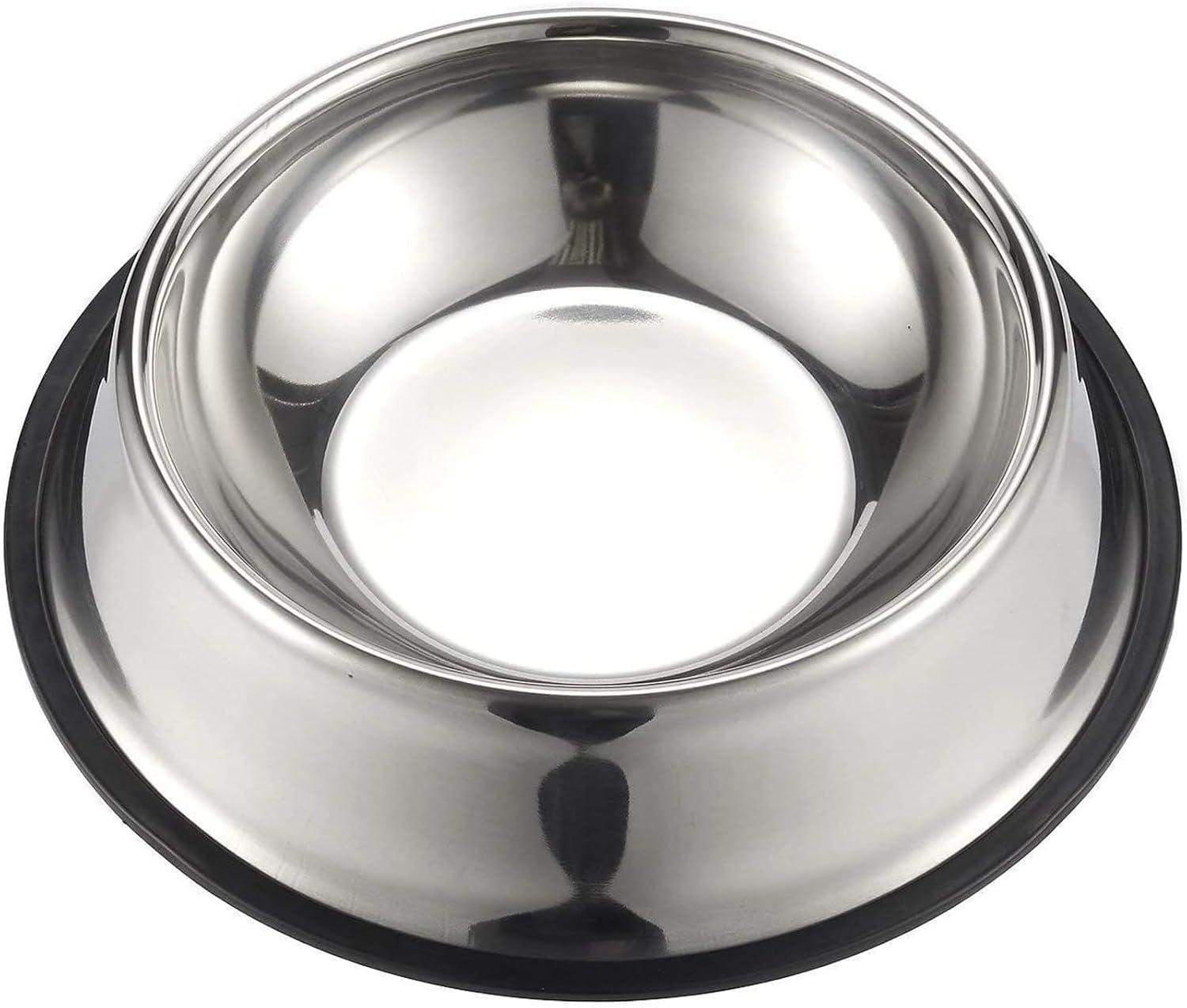 Juvale Stainless Steel Dog Bowls - Set of 2 Pet Food and Water Dish Bowls with Non-skid Base for Cats, Small, Medium and Large Sized Dogs - Silver, 10 inches Diameter