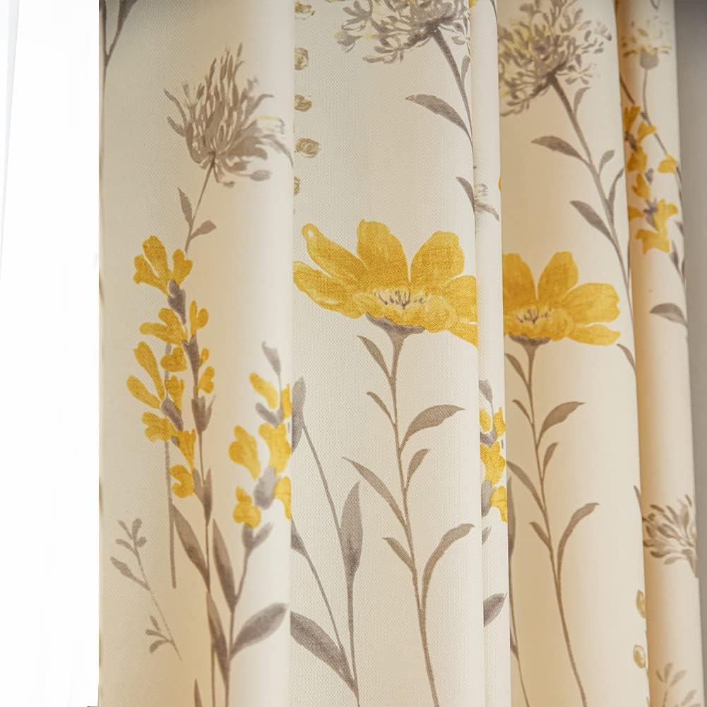 Yellow Floral Grommet Polyester Light-Filtering Drapes, 96"