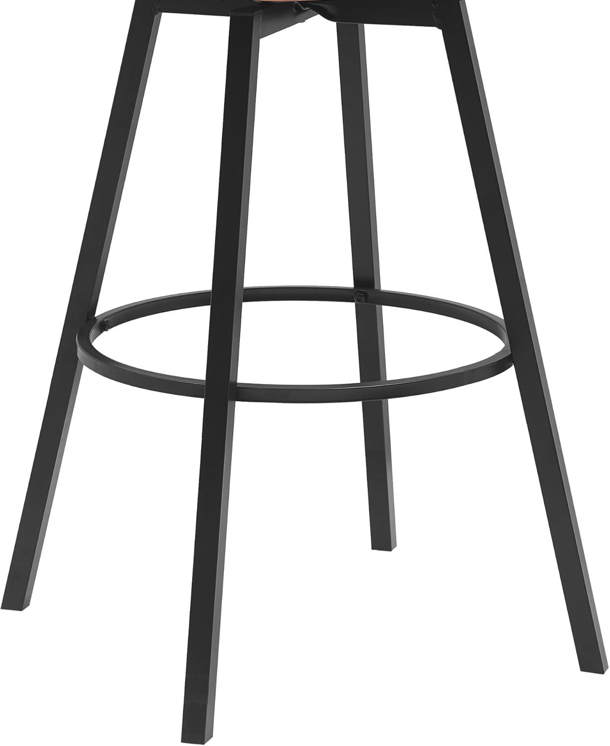 Armen Living Indoor Athena 31" Swivel Walnut Wood Bar Stool in Black Faux Leather with Black Metal