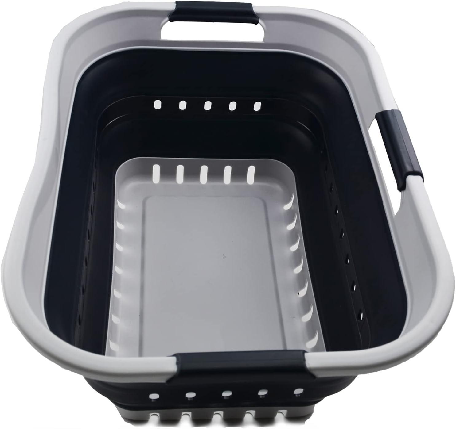 Gray and Slate Gray Collapsible Plastic Laundry Basket with Handles