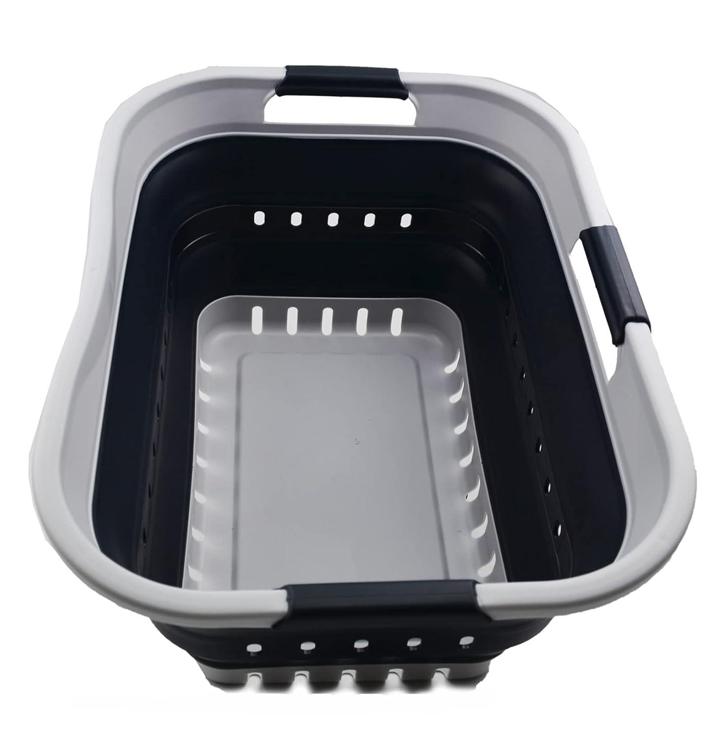 SAMMART 30L (8 gallon) Collapsible 3 Handled Plastic Laundry Basket, Grey/Slate Grey