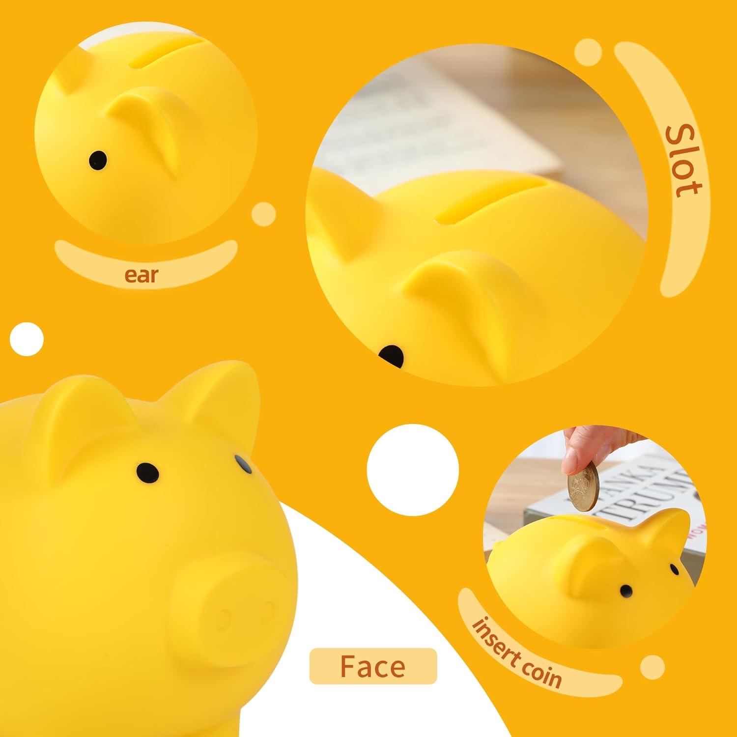 Piggy Bank, Unbreakable Plastic Money Bank, Coin Bank for Girls and Boys,Piggy Banks, Practical Gifts for Birthday - Yellow