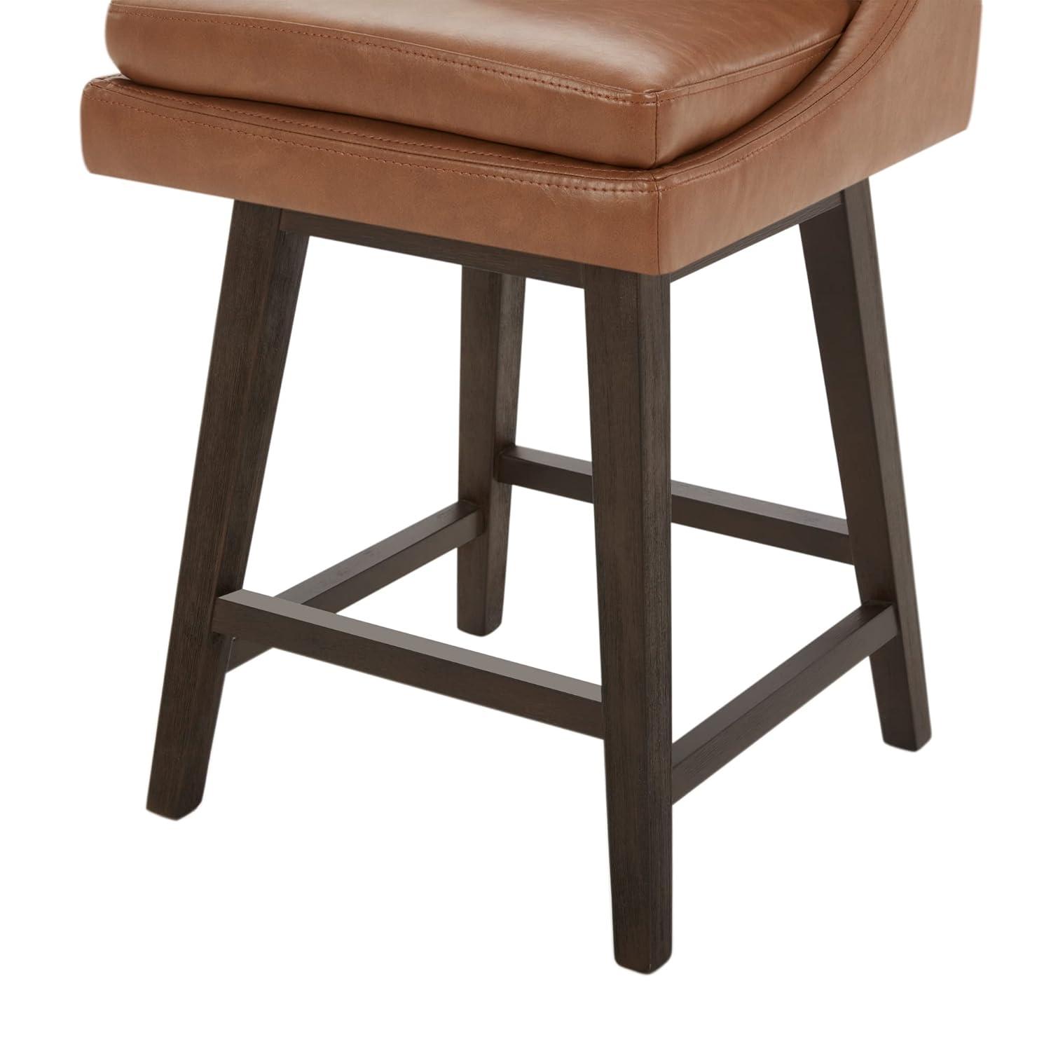 Fiona 26.8 in. Saddle Brown High Back Solid Wood Frame Swivel Counter Height Bar Stool with Faux Leather Seat(Set of 2)